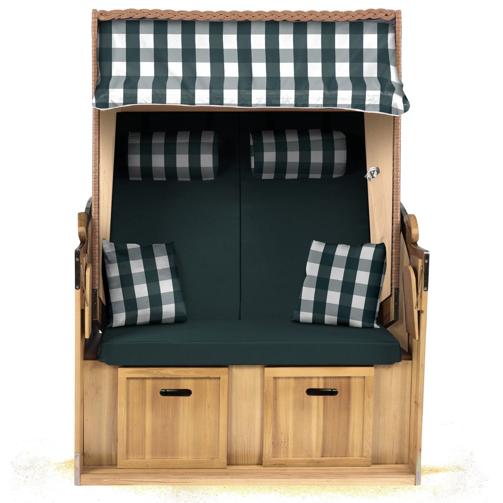 Strandkorb Hanse Strandkorb Strandkorb 2-Sitzer Ostsee Volllieger in Natur Beige Grün, BxTxH: 120x80x160 cm, Ostsee Volllieger, Ostsee 2-Sitzer Modell 2025, Stabiles Wacholder mit handgefertigtem Polyrattangeflecht