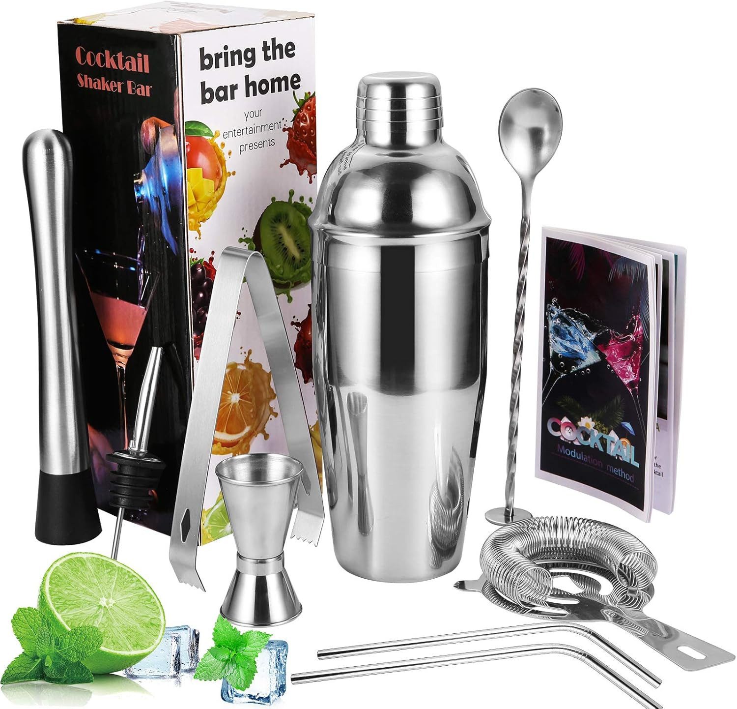 SinLaw Cocktail Шейкер 8-teiliges Cocktailset Edelstahl,750ml-Edelstahl-Shaker,Barkeeper Kit, (1-tlg), 750 ml Mixer