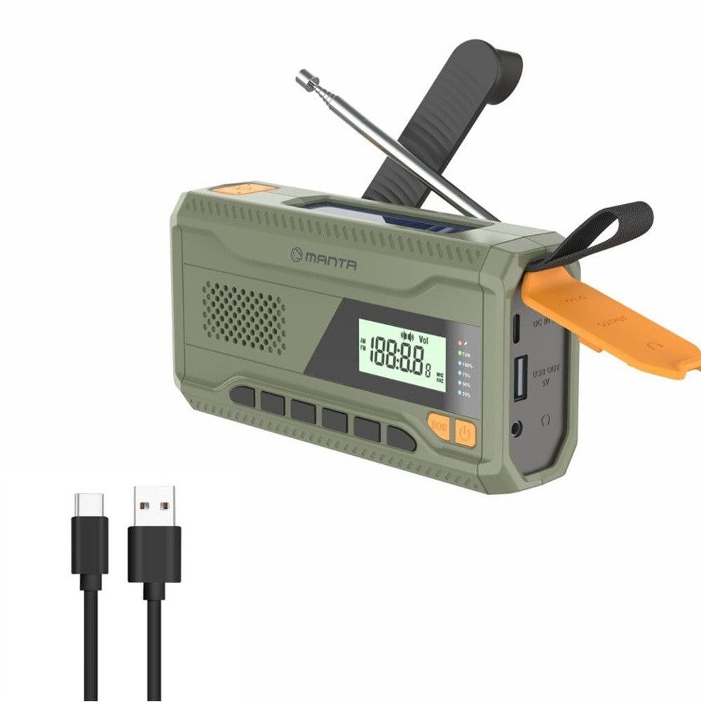MANTA Tragbares Notfall-FM-Radio -RDI401G Radio (mit Kurbel, Solar-Powerbank, Taschenlampe)