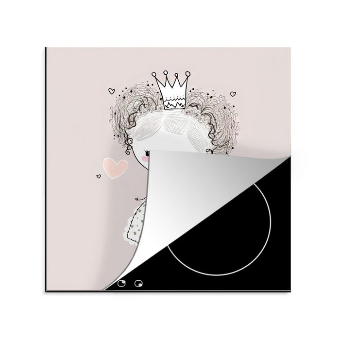 MuchoWow Herdblende-/Abdeckplatte Prinzessin - Kinder - Mädchen - Krone - Kleid Vinyl (1 tlg) Ceranfeldabdeckung Arbeitsplatte für küche