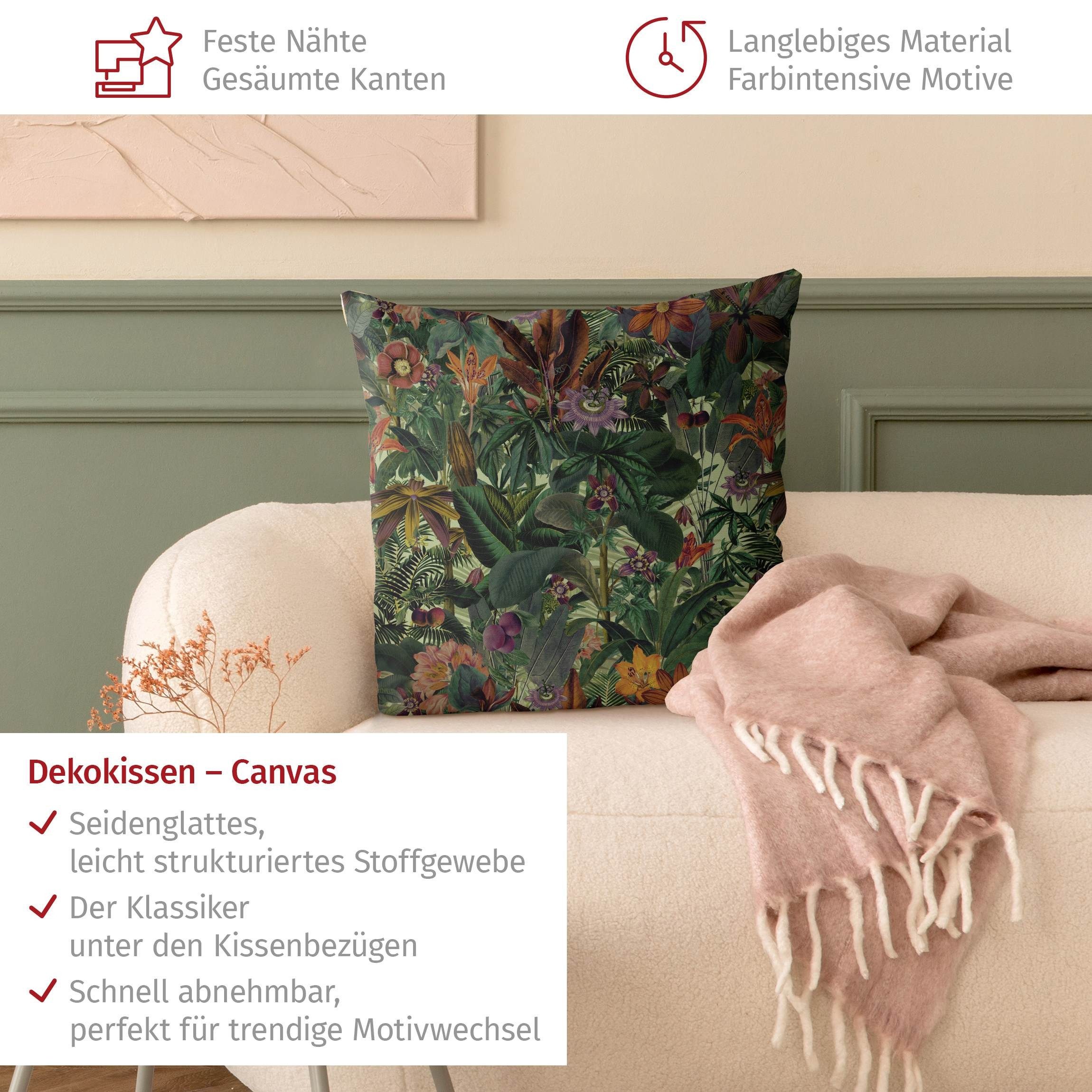 Bilderdepot24 Dekokissen drinnen Kissenhülle/ Sofakissen/ Zierkissen Kissenhülle grün Blumen Tr, Bezug mit / ohne Füllung Zierkissen Outdoor Sofa Bett