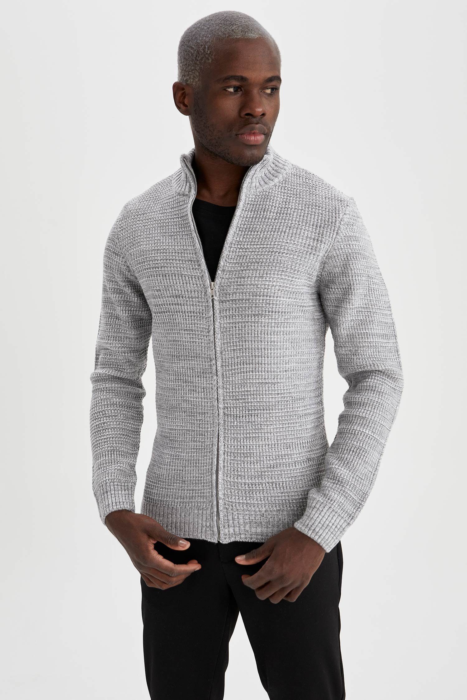 DeFacto Strickjacke Herren Strickjacke SLIM FIT Grau Melange | Cardigans