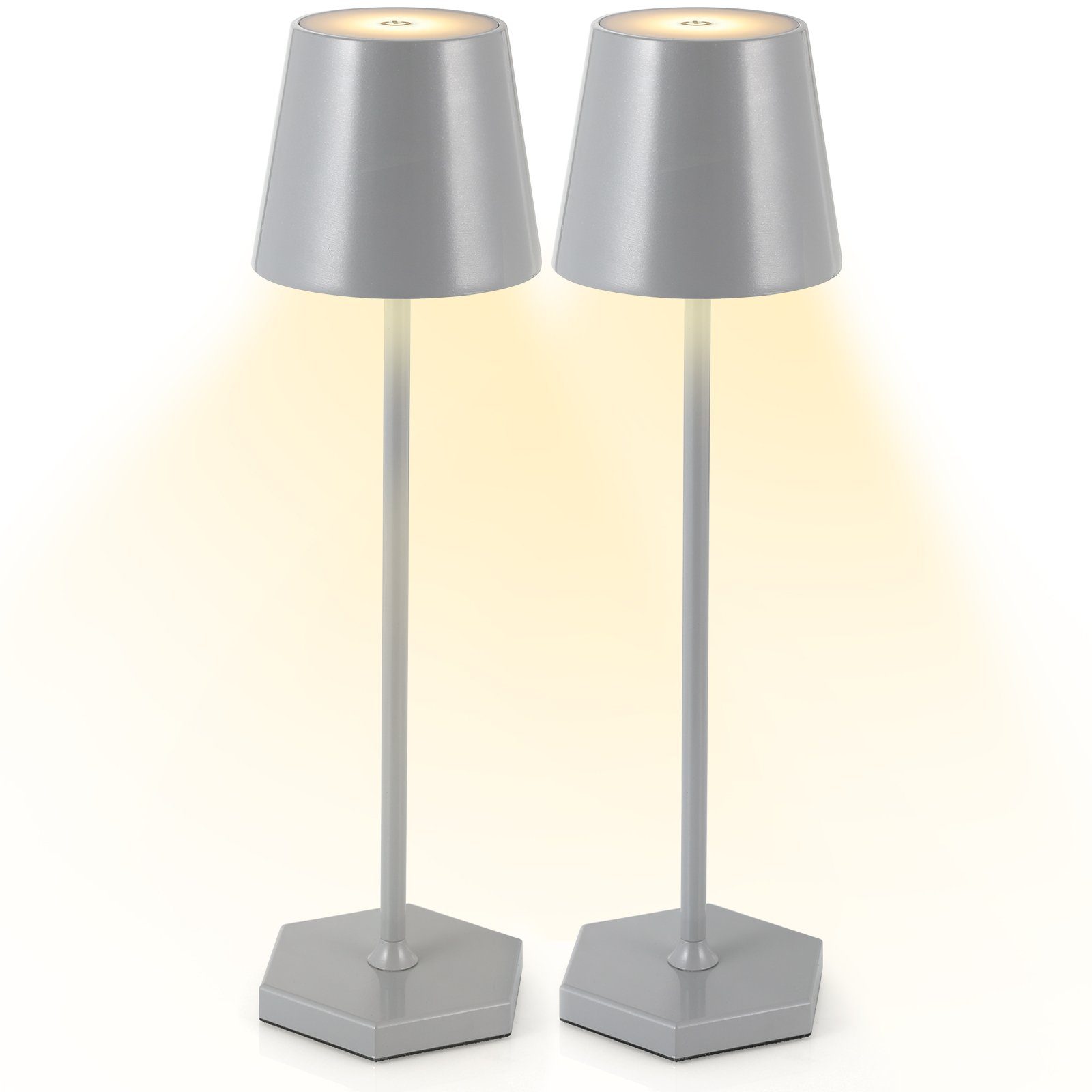 2 TLGREEN Schreibtischlampe Grau Dimmbare,300LM,IP54 LED Tischlampe Akku Stücke Tischlampe Kabellos,