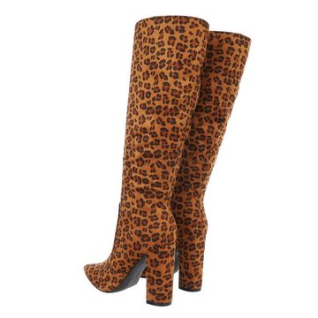Ital-Design Damen Elegant High-Heel-Stiefel Blockabsatz High-Heel Stiefel in Leo