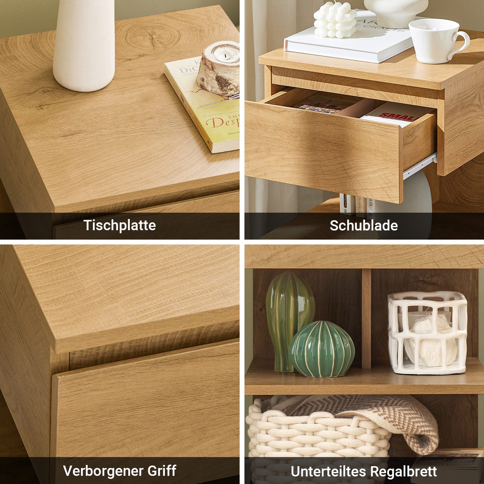SoBuy Nachttisch FBT49, (1-St), Beistelltisch mit Schublade, Nachtschrank, offene Ablage – Bild 5 von 5