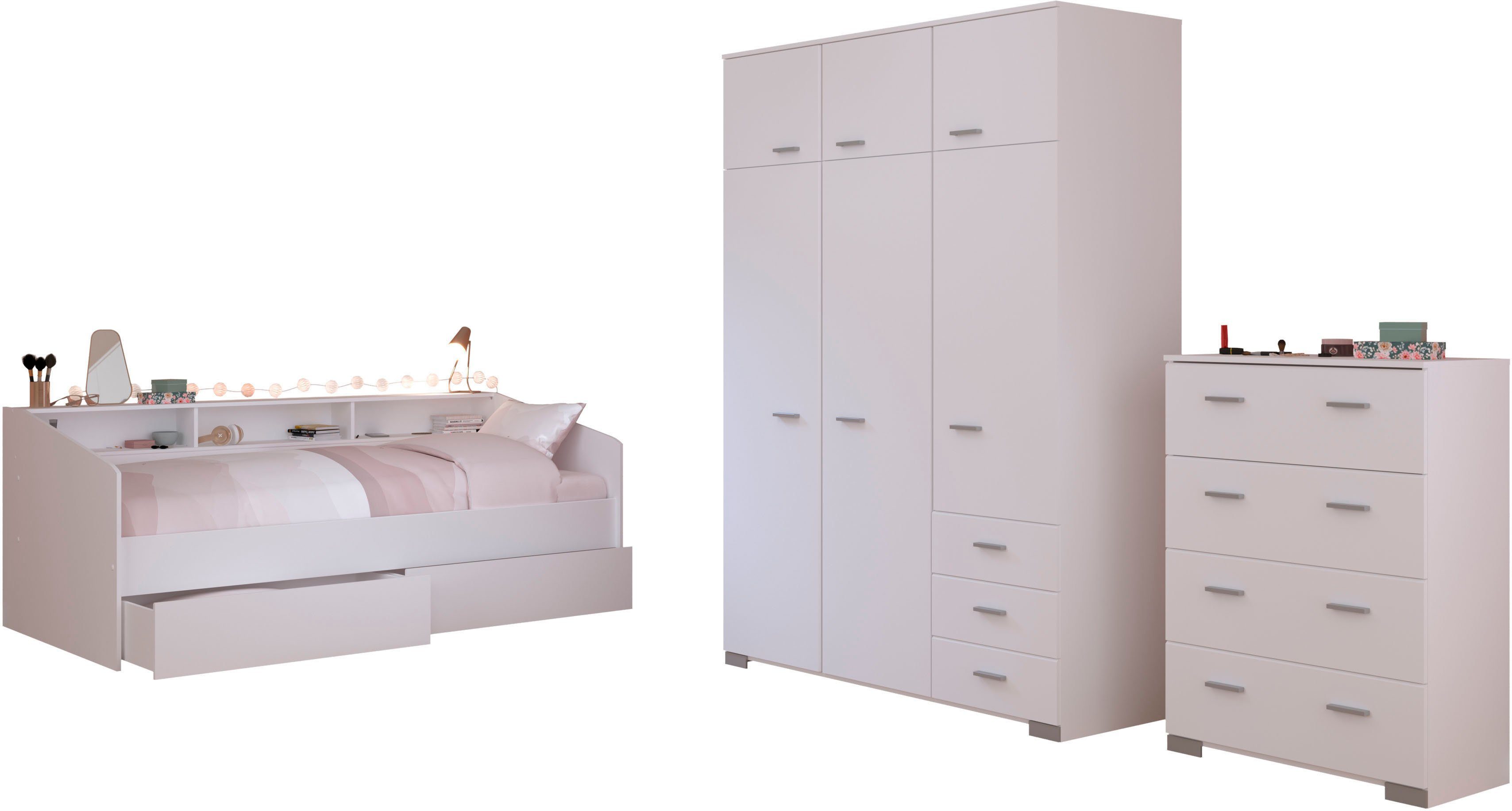 Parisot Jugendzimmer-Set Sleep 41, (Set, 4-tlg), Rückwände der Fächer am Bett drehbar
