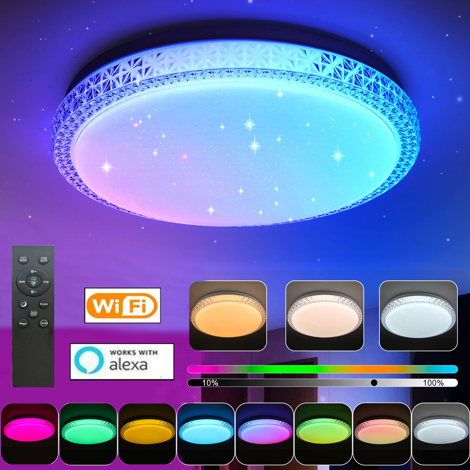 oyajia LED Deckenleuchte 40W RGB Sternenhimmel günstig online kaufen
