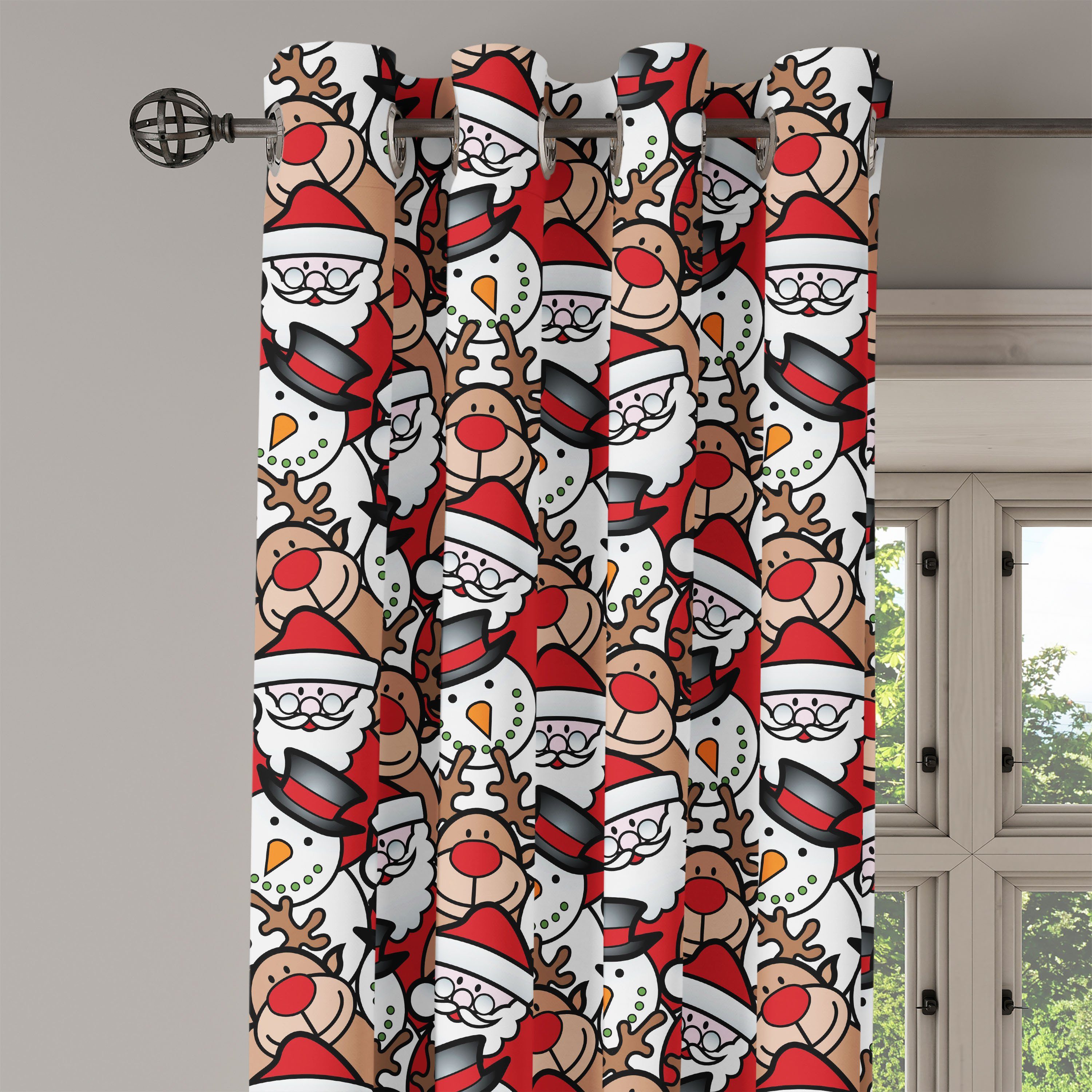 Gardine Dekorative 2-Panel-Fenstervorhänge für Schneemann-Ren-Kinder Abakuhaus, Weihnachten Wohnzimmer, Schlafzimmer