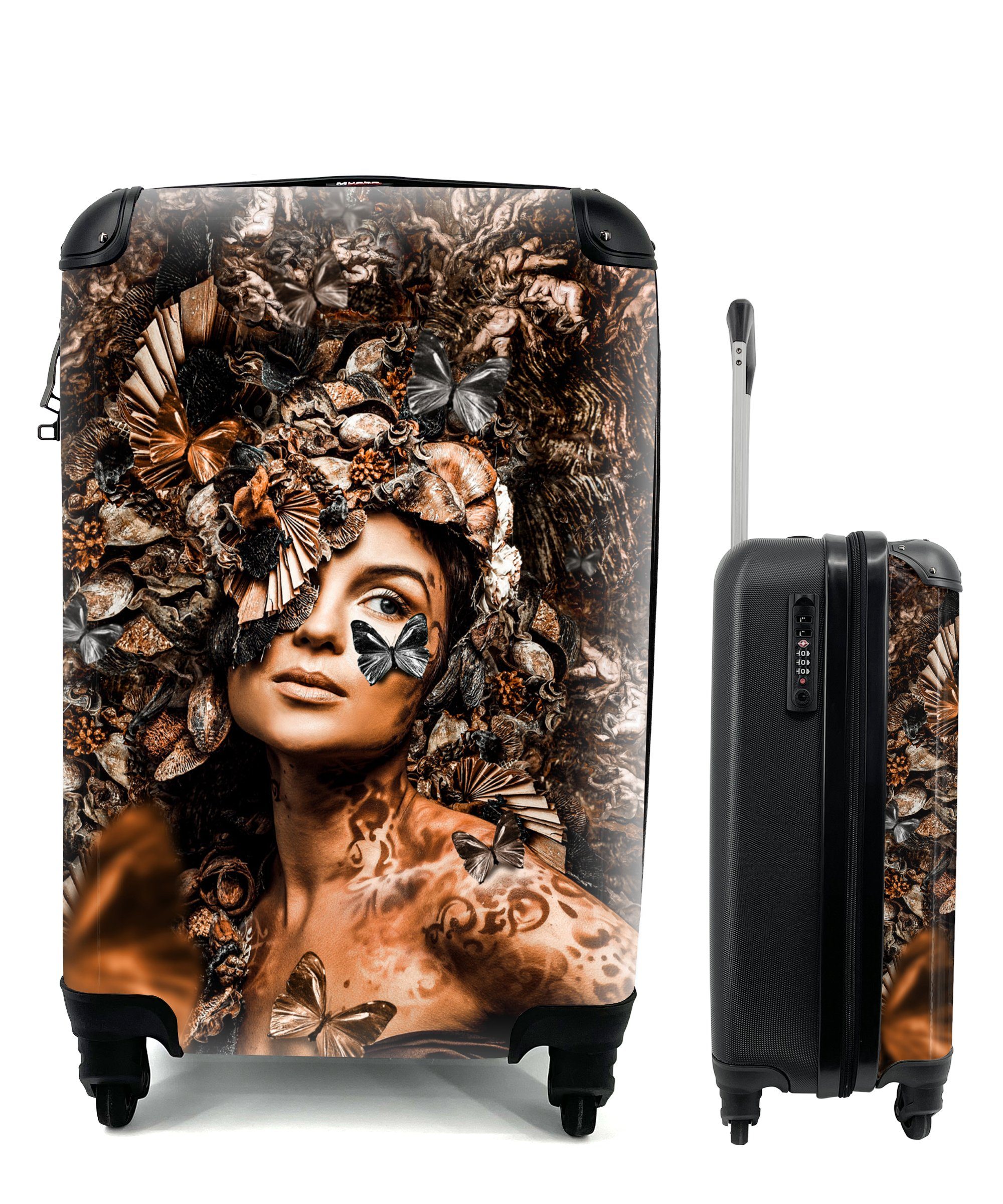 MuchoWow Handgepäckkoffer Luxus - Frau - Schmetterling, 4 Rollen, Reisetasche mit rollen, Handgepäck für Ferien, Trolley, Reisekoffer