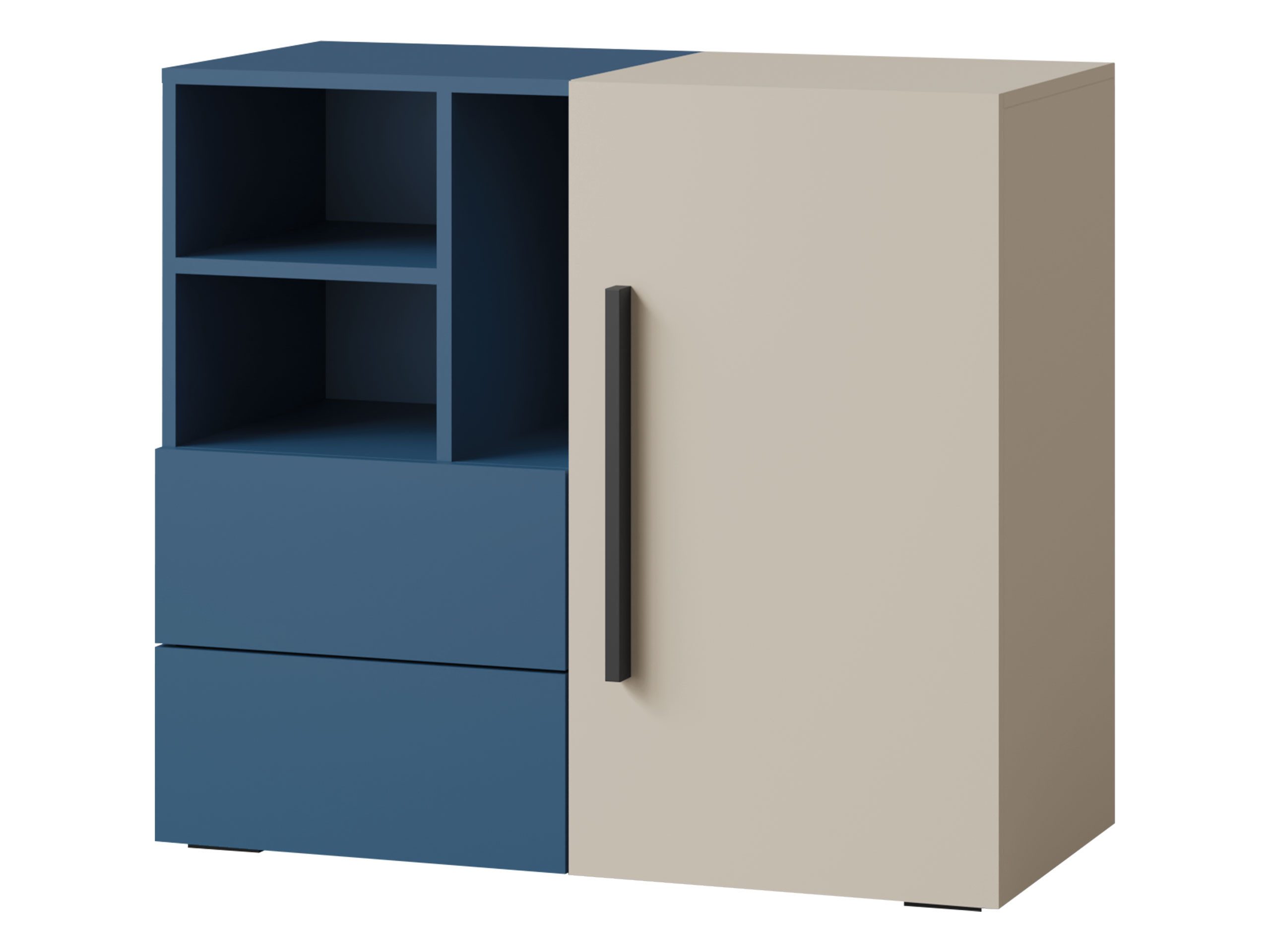 MIRJAN24 Kommode Lorin 1D2S LO08 (mit Drehtür und zwei Schubladen), Kunststoffgriff + Push to open