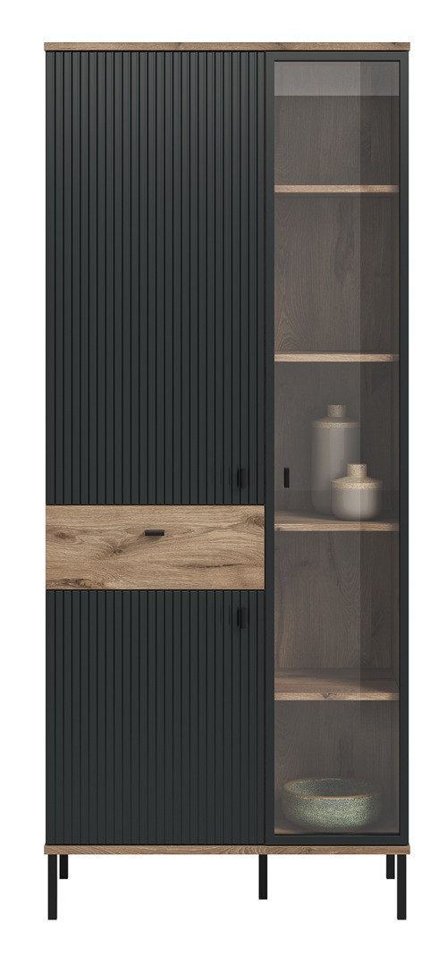xonox.home Sideboard Stauraumvitrine Chess, Nox Oak / schwarz ohne Beleuchtung, Vitrine