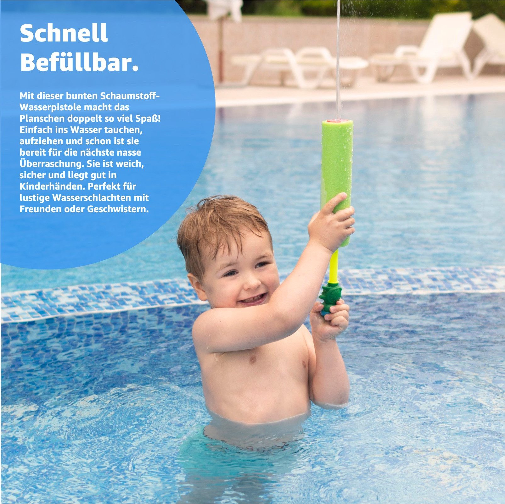 TK Gruppe Wasserpistole 6x Schaumstoff Wasserpistolen bunt - Wasserspritzpistole (6er Set, 6-tlg., 6x Wasserpistolen), extra große Reichweite