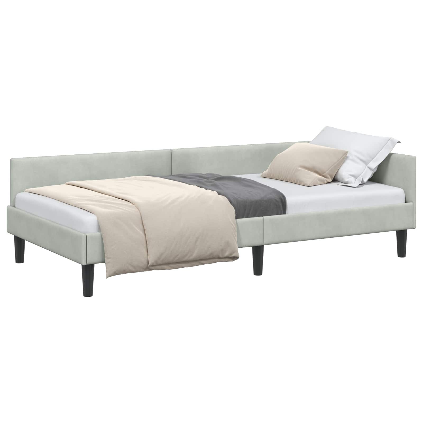 vidaXL Bett Eckbettgestell mit Kopfteil Hellgrau 90 cm x 200 cm Samt (1-tlg)