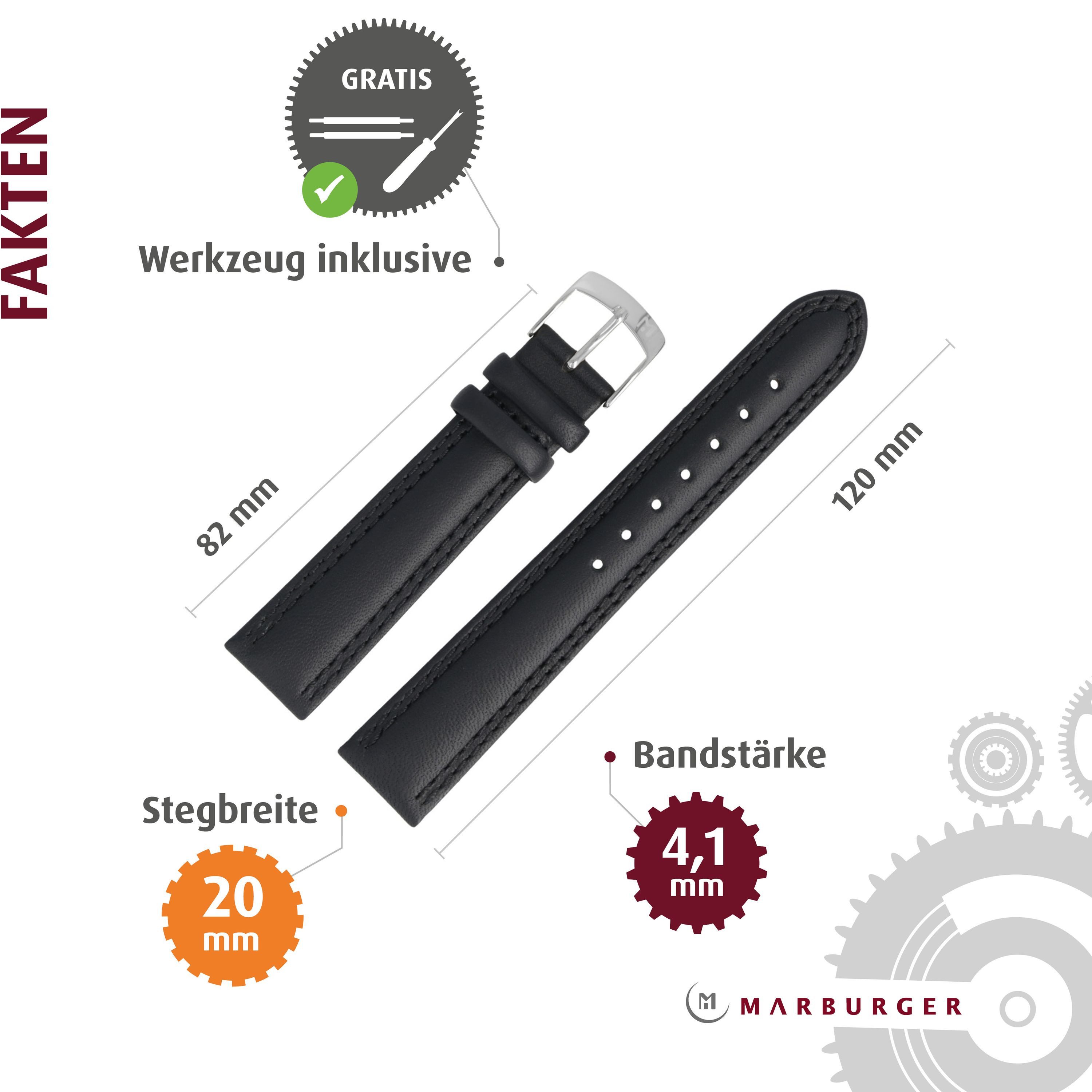 MARBURGER Uhrenarmband 20mm Leder