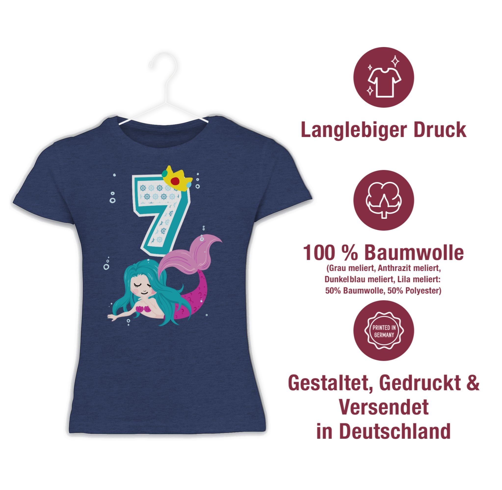 Shirtracer 2 Siebter 7. Geburtstag Dunkelblau Meliert Meerjungfrau T-Shirt