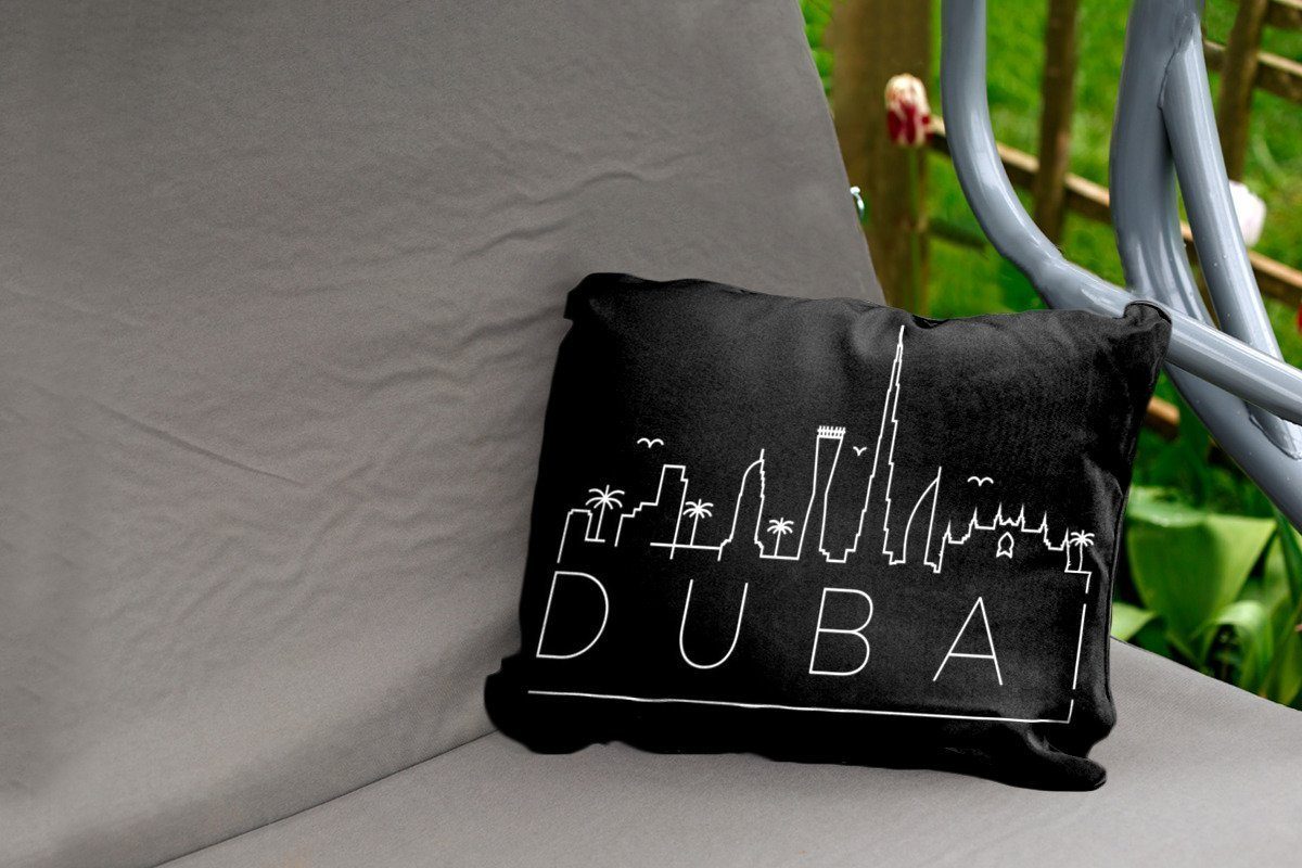 MuchoWow Outdoor-Dekorationskissen, Skyline Polyester, Kissenhülle "Dubai" Dekokissen Dekokissenbezug, schwarz,
