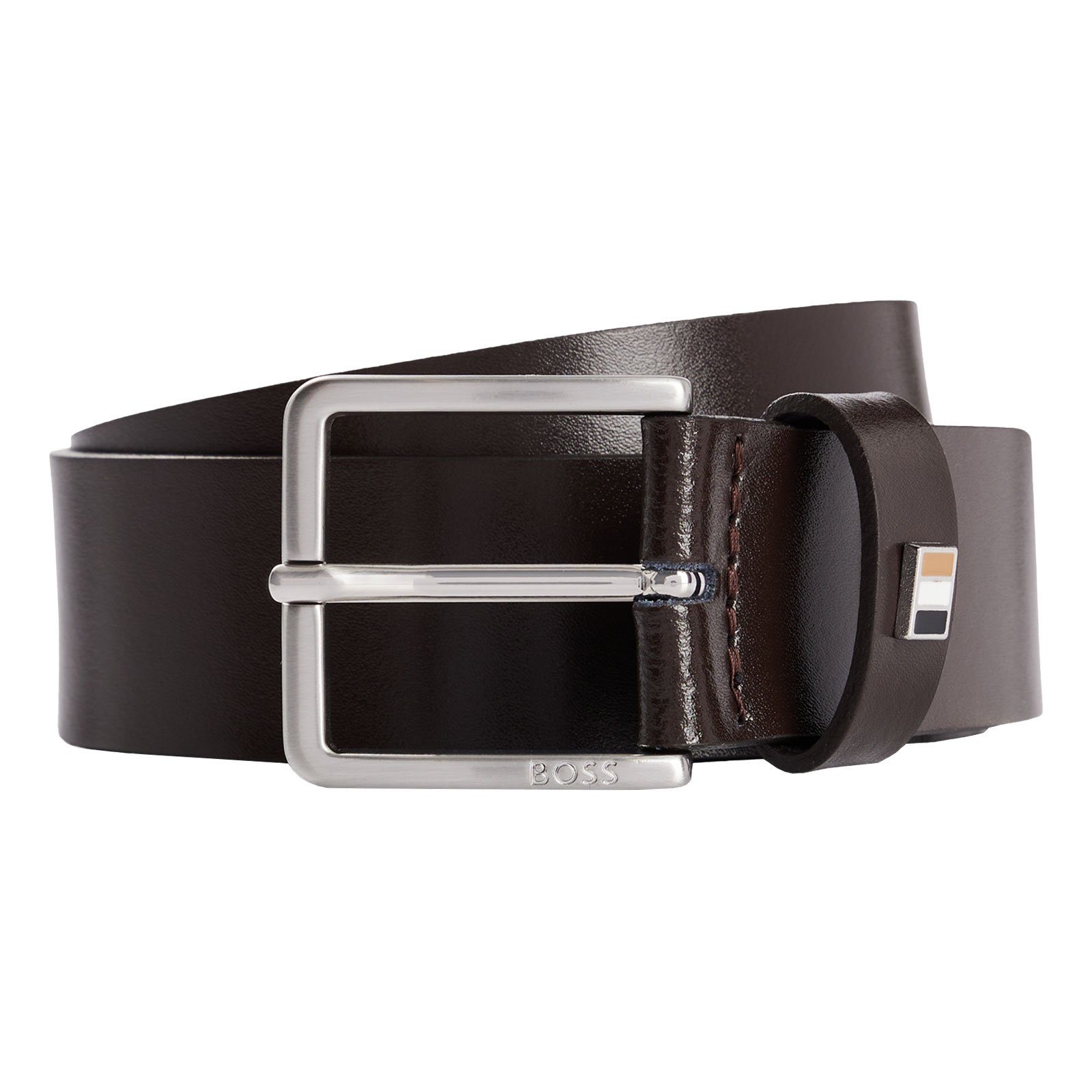 BOSS Ledergürtel Ther-Flag-E mit Dornschließe aus gebürstetem Metall