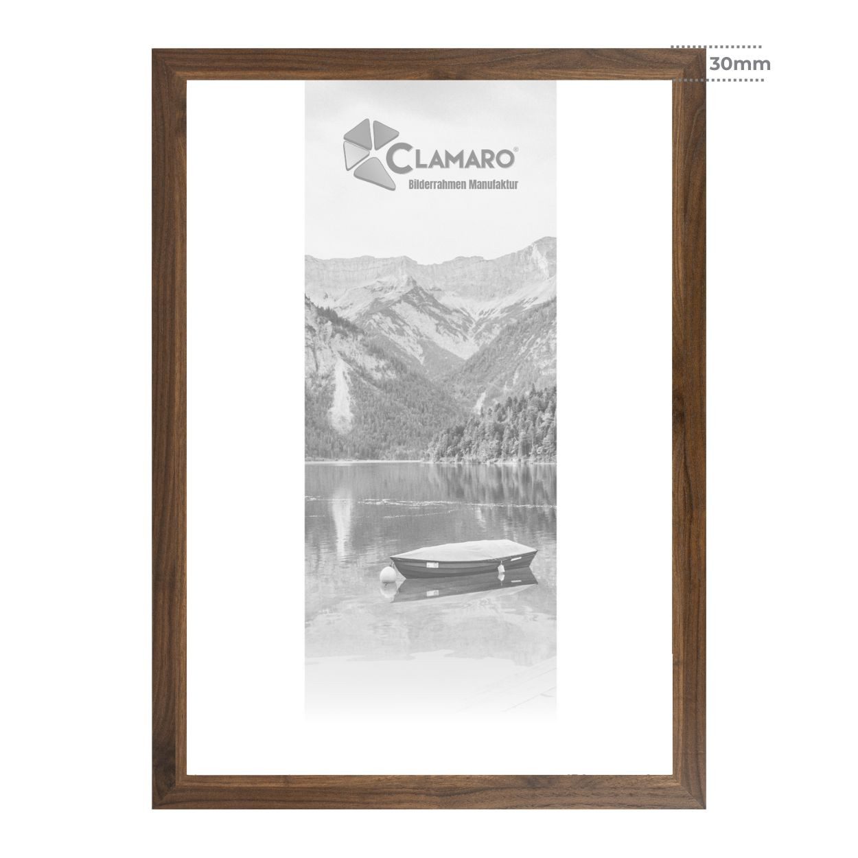 Clamaro Bilderrahmen, Bilderrahmen Nussbaum CLAMARO Collage nach Maß Holz Modern 30mm