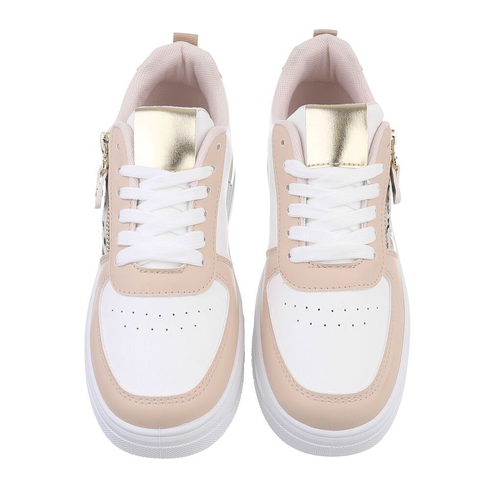 Ital-Design Sneaker mit Reißverschluss und einzigartigem Design für Damen Sneaker (84456312) Flach Sneakers Low in Beige