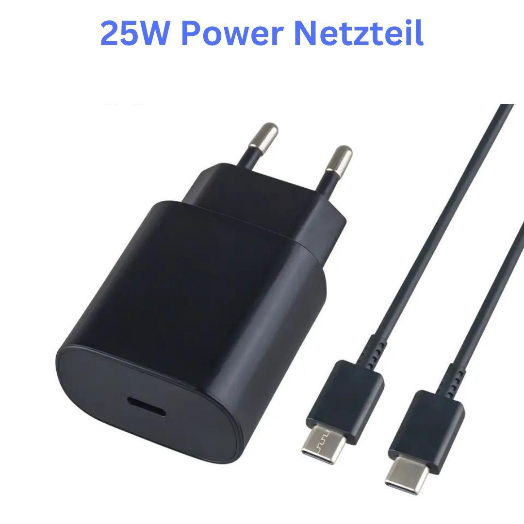Alpha Electronics Schnellladegerät USB C passt für Samsung Galaxy S23 S22 S21 S20 Ultra USB-Ladegerät (3000 mA, Spar Set, 1x Adapter USB-C 25 Watt +1x Ladekabel USB-C auf USB-C, 60W)