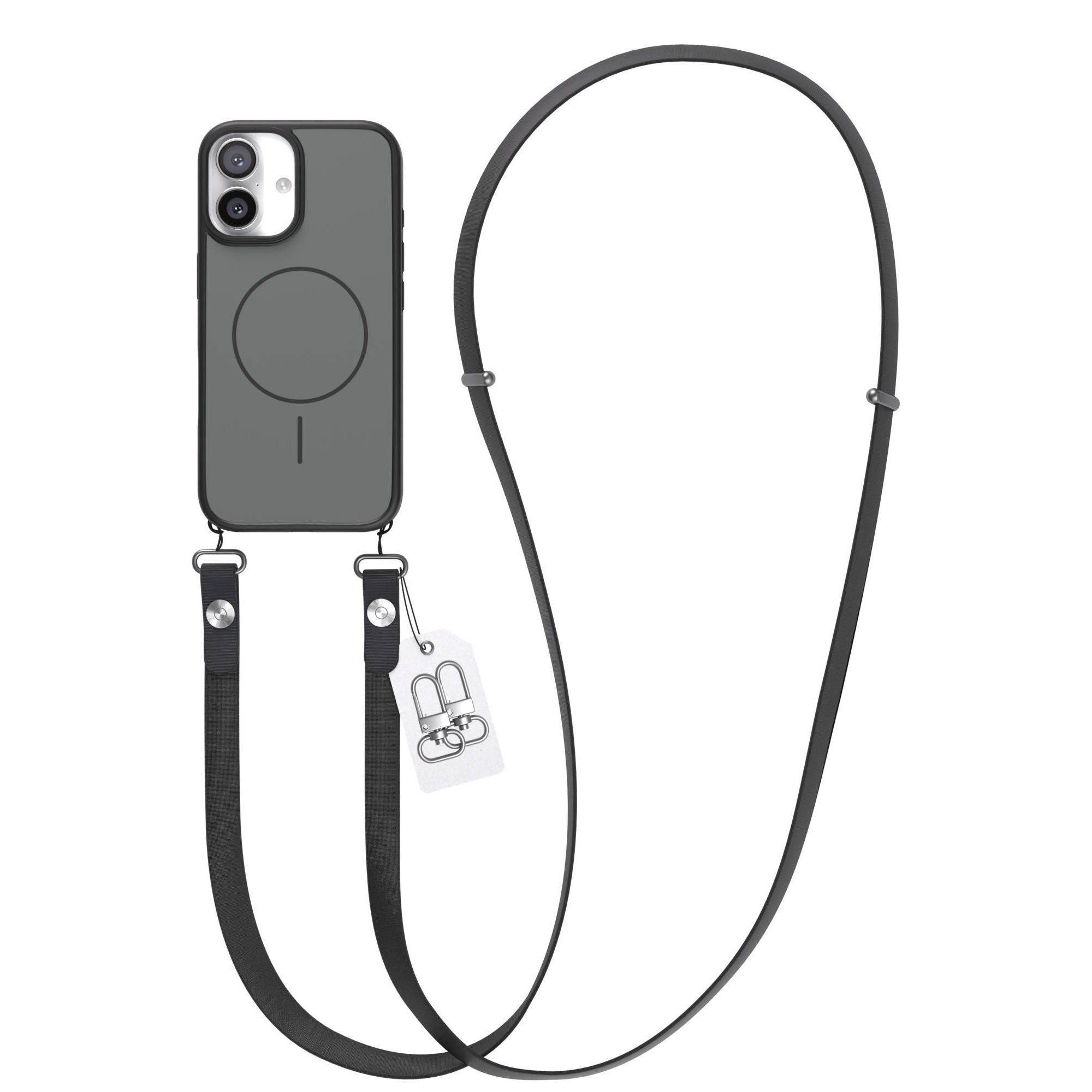 EAZY CASE Handykette Outdoor Case Thin MagSafe mit Band für Apple iPhone 16 6,1 Zoll, Outdoor Case mit Slim MagSafe Ring und Handykette in Schwarz