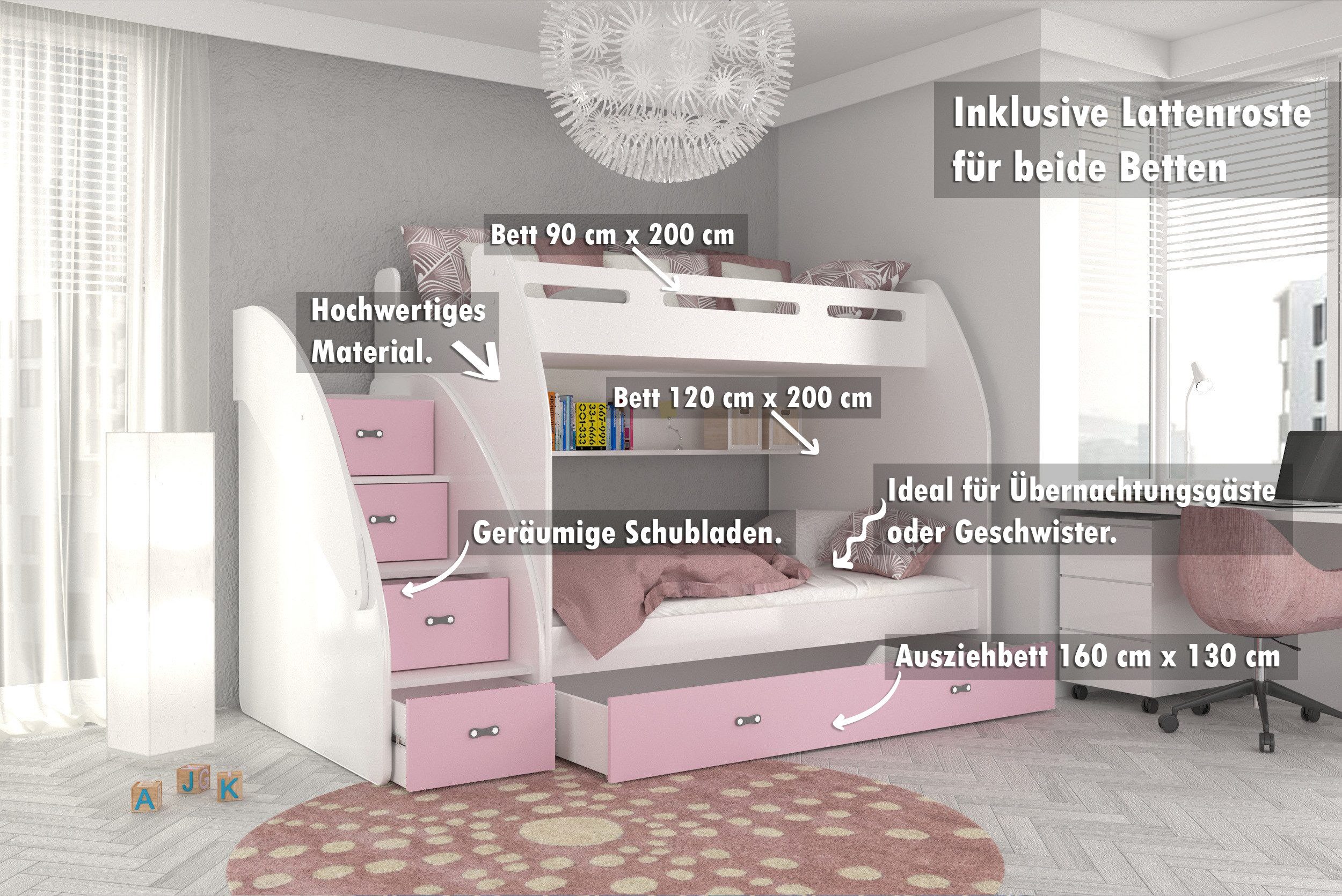 AJKmeble Hochbett Etagenbett 90x200 / 120x200cm, günstig online kaufen
