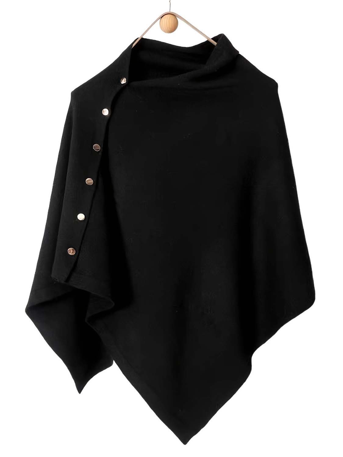 nsihing Poncho Einfarbiger Damen-Umhang, mit goldenen Knöpfen,Winter