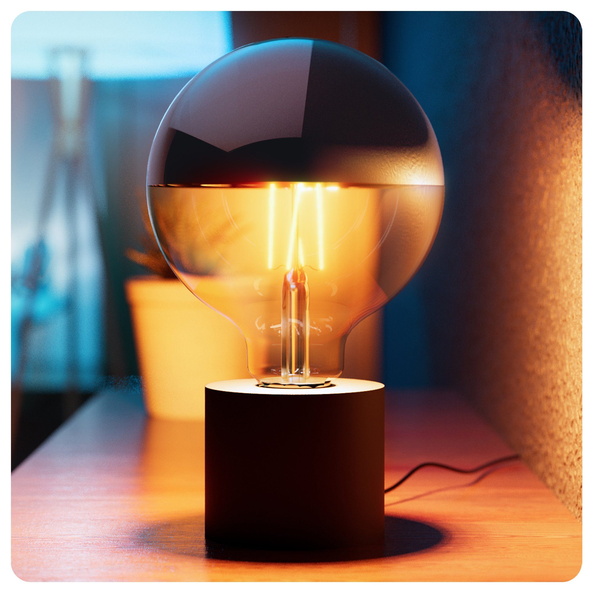 SSC-LUXon LED Spiegelleuchte NAMBI Tischlampe schwarz mit Kabel & Schalter mit LED Spiegelkopf, Warmweiß