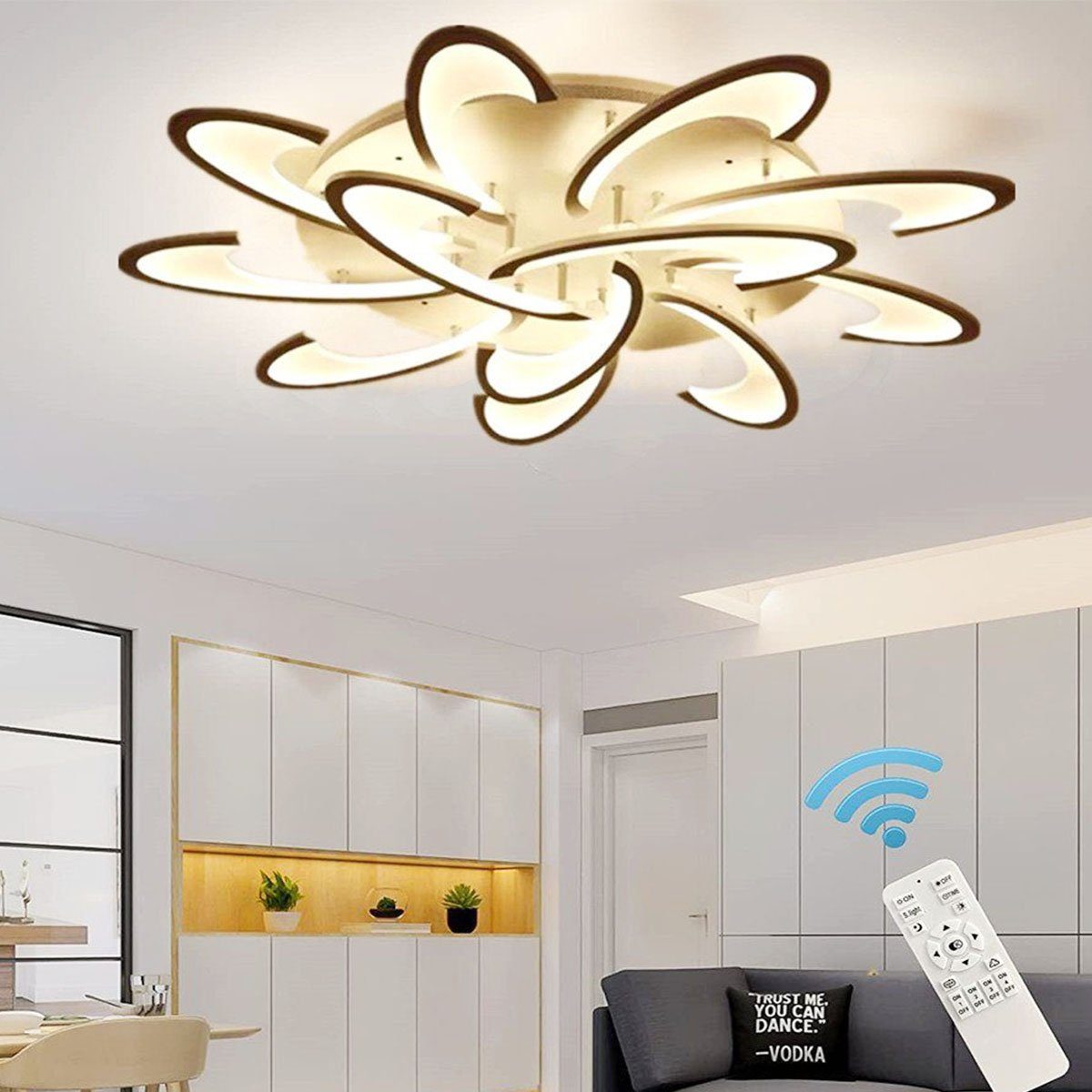 oyajia Deckenleuchte 120W Modern LED Deckenleuchte 96cm, 7200LM Dimmbar mit Fernbedienung, LED fest integriert, warmweiß kaltweiß neutralweiß, Blumenförmiges Design LED Deckenlampe, für Wohnzimmer, Schlafzimmer