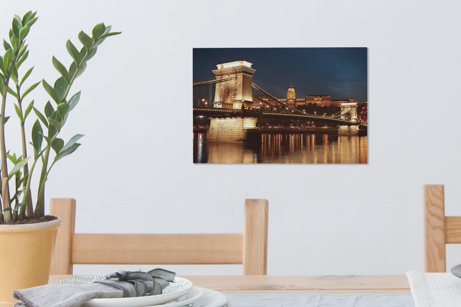 Leinwandbilder, Budapest 30x20 (1 Wandbild - Aufhängefertig, St), Wanddeko, OneMillionCanvasses® - Licht, Leinwandbild Kettenbrücke cm