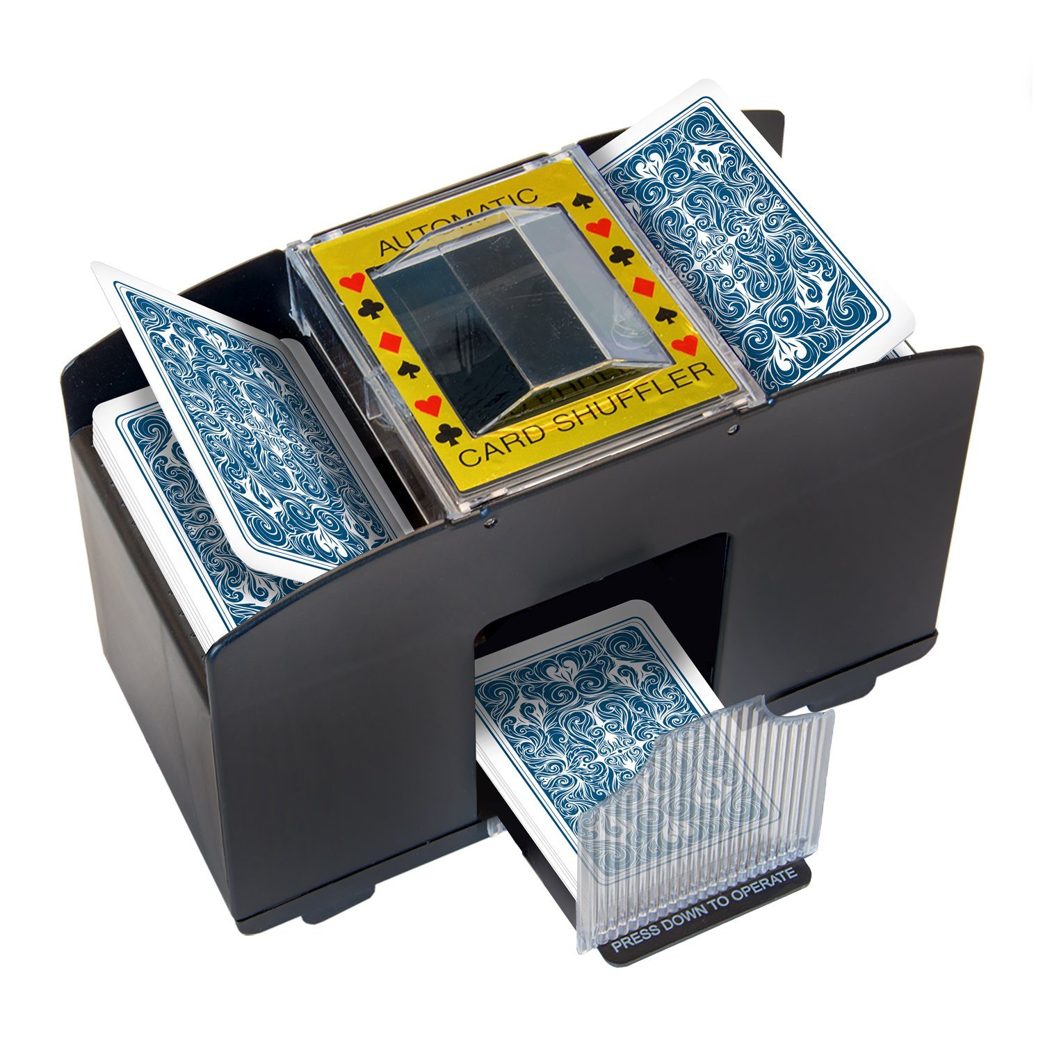 Goods+Gadgets Spiel Elektrischer Kartenmischer–Automatische Kartenmischmaschine (4 Decks), Elektrischer Kartenmischer, Mischmaschine für 4 Decks