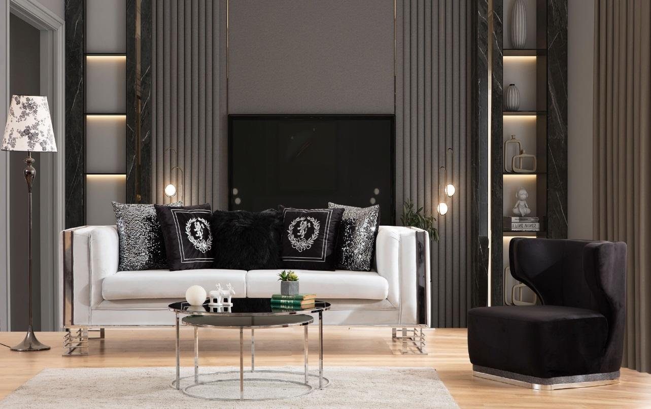 JVmoebel Polstergarnitur Schwarz-Weiße Sofagarnitur aus Textil mit modernem Design, (Set, 2-tlg., Nur Sofa 3 Sitzer + Sessel), Made in Europa