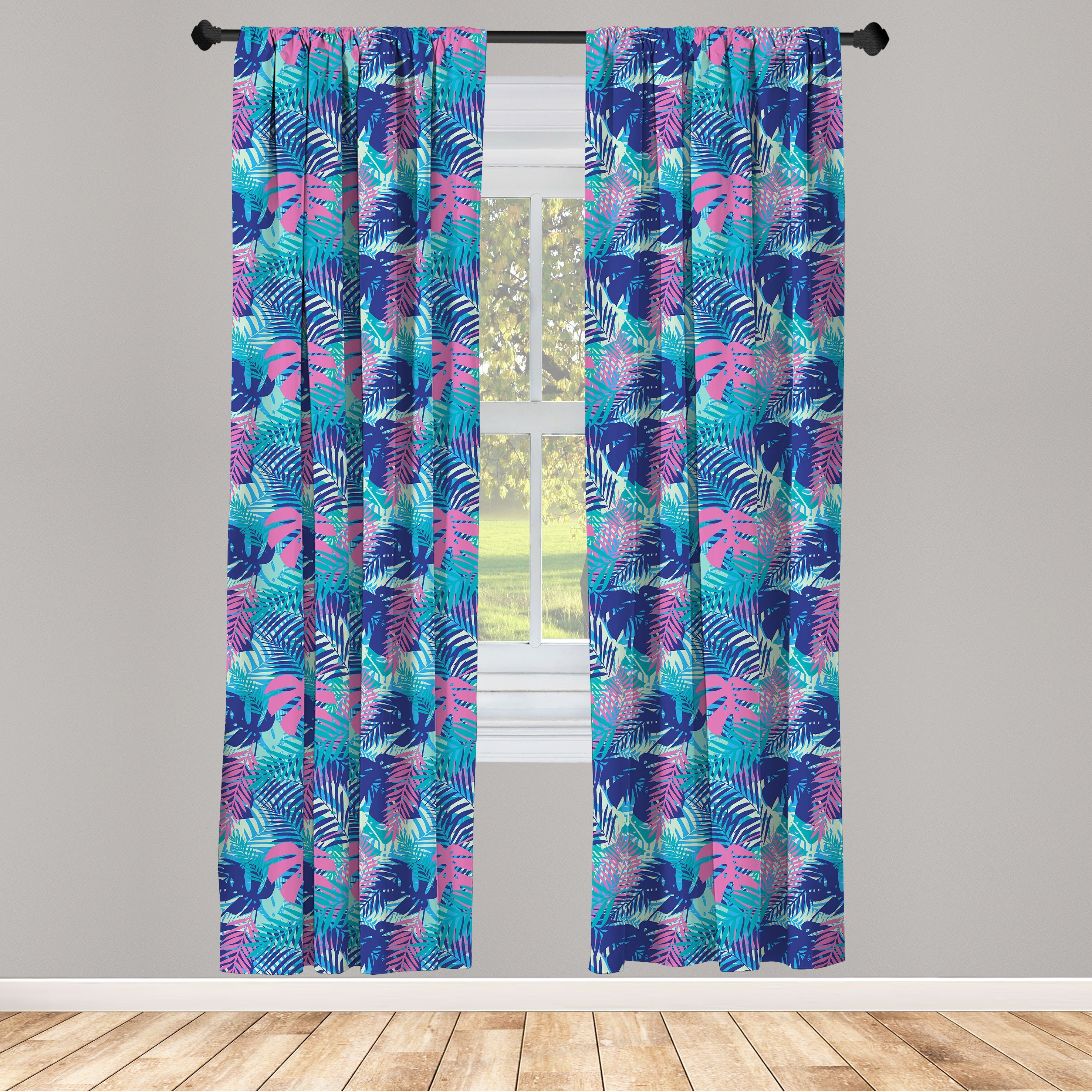 Gardine Vorhang für Wohnzimmer Schlafzimmer Dekor, Abakuhaus, Microfaser, Blatt Vivid Farbige Insel Flora