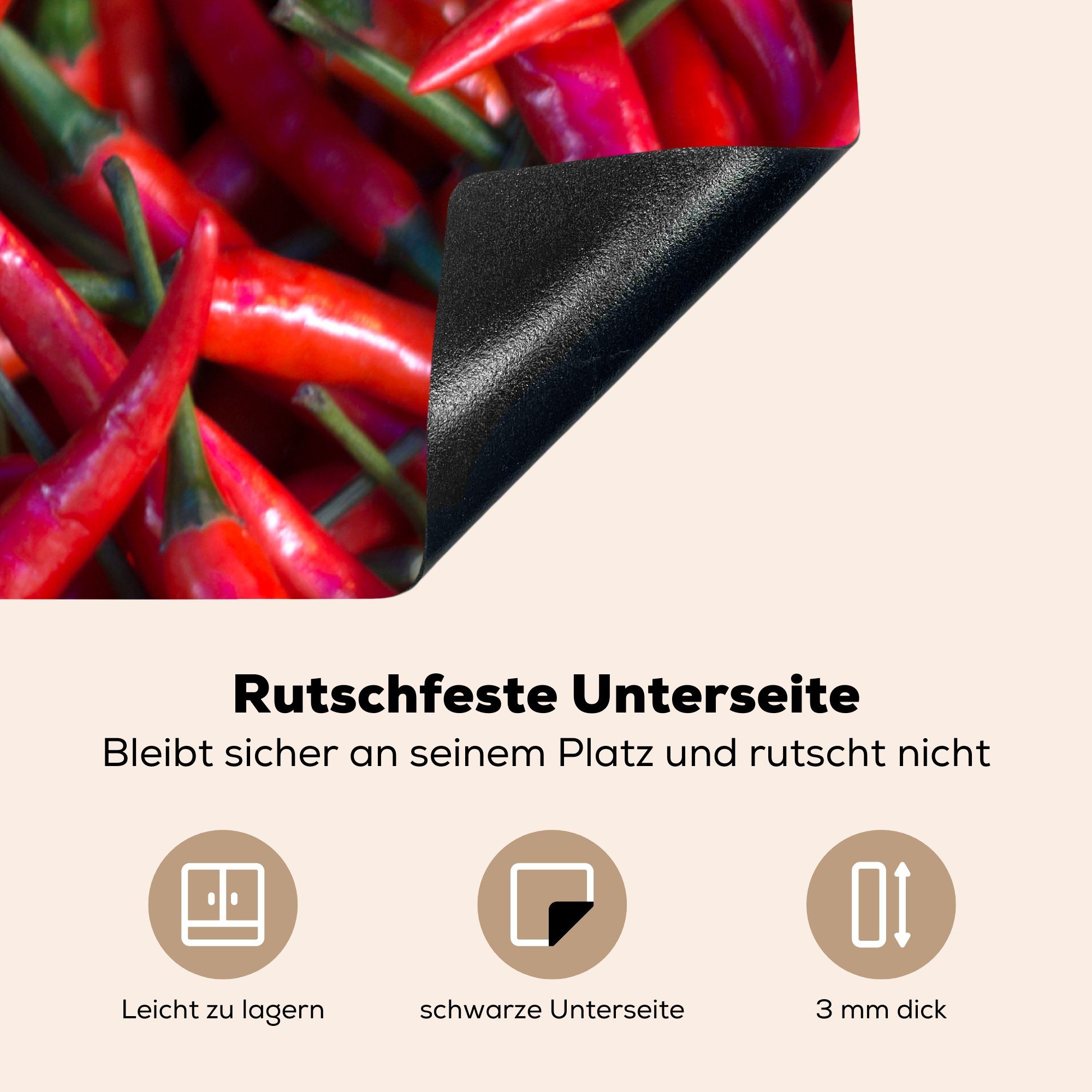 MuchoWow Herdblende-/Abdeckplatte Spanische Chilischoten auf tlg), cm, Arbeitsplatte thailändischen für Ceranfeldabdeckung, Markt, (1 83x51 Vinyl, küche dem