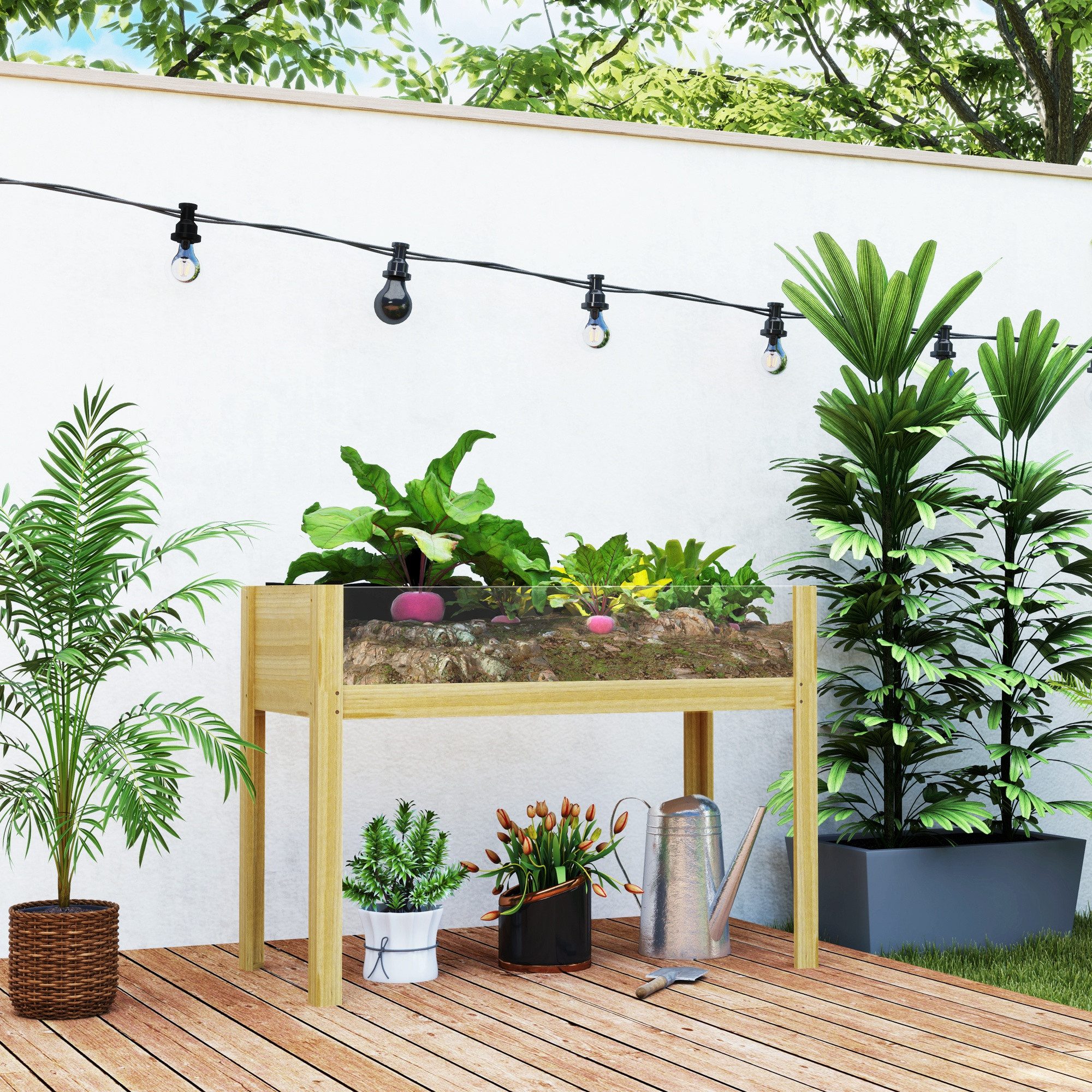 Outsunny Hochbeet mit Acrylplatten, mit Ablauflöcher, aus Holz, wetterbeständig (erhöhtes Kräuterbeet, 1 St., Gemüsebeet), für Garten, Balkon, 110 x 50 x 80 cm Naturholz