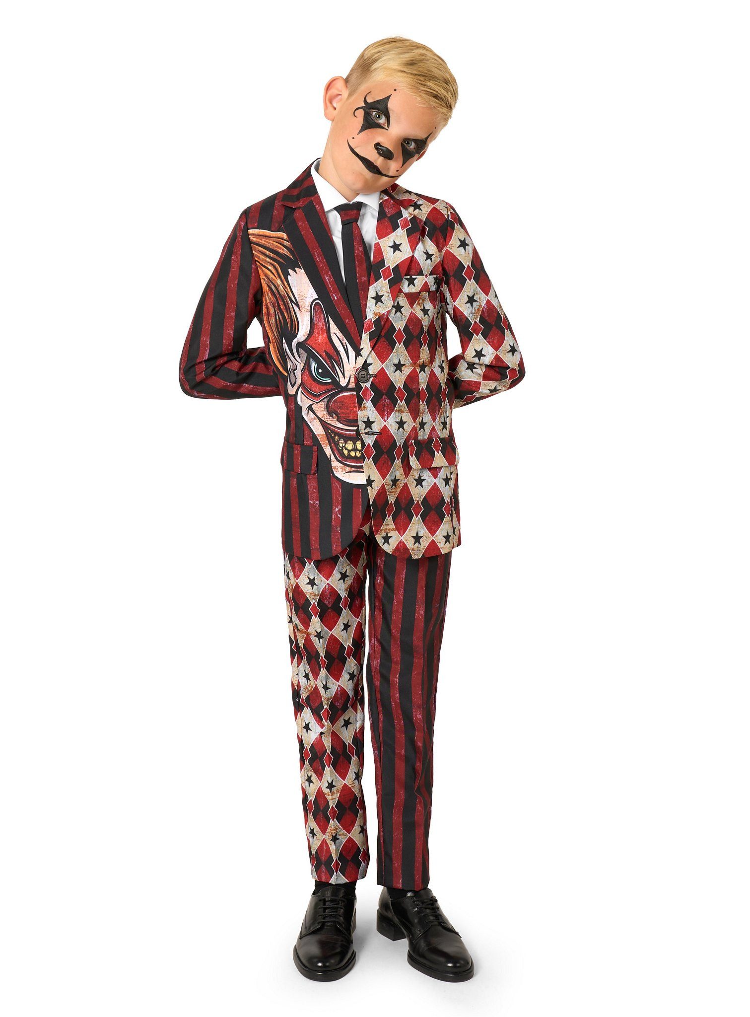 Opposuits Partyanzug Scary Clown Anzug - Halloween Kostüm Kinder, Horrorclown im Vintage-Freakshow-Style