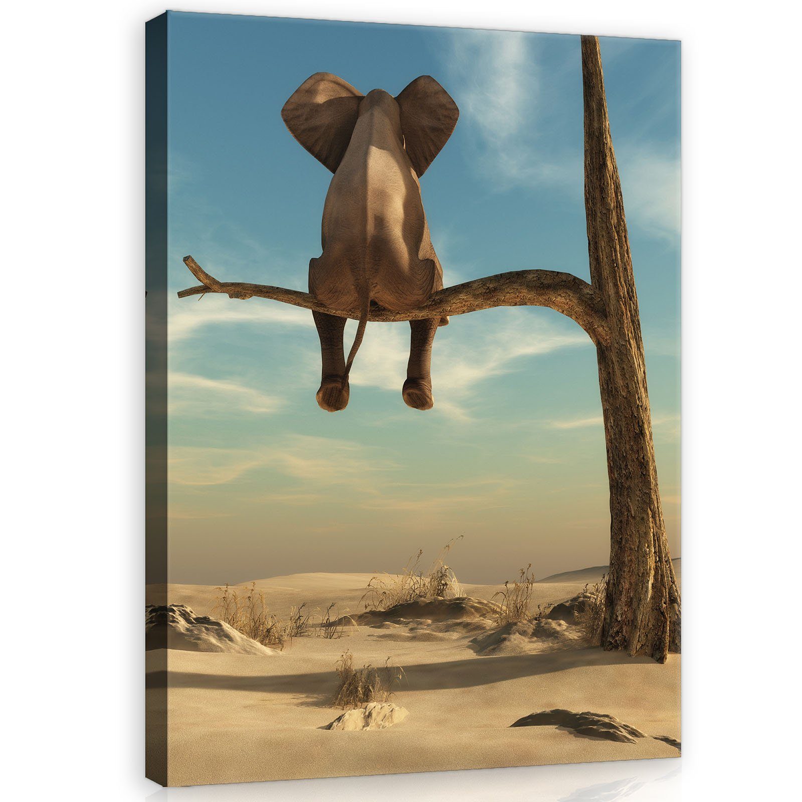 Wallarena Leinwandbild Kinderzimmer Elefant Baum Tiere Wandbild Groß Wand Deko, Elefant - Tiere (Einteilig, 1 St), Leinwand Bilder Wohnzimmer Schlafzimmer Küche Wandbild Leinwandbilder