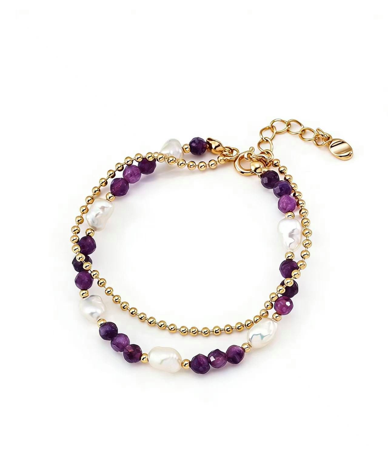 Silberarmband Perlen-Amethyst-Armband, Armband silber 925 damen,18K vergoldet