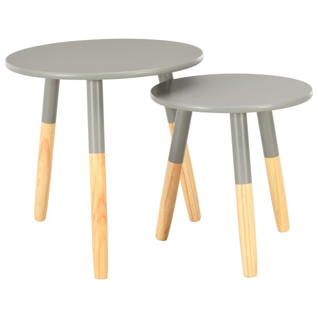 möbelando Beistelltisch 299427 (Set), aus massives Kiefernholz Beine + MDF Tischplatte in Grau.