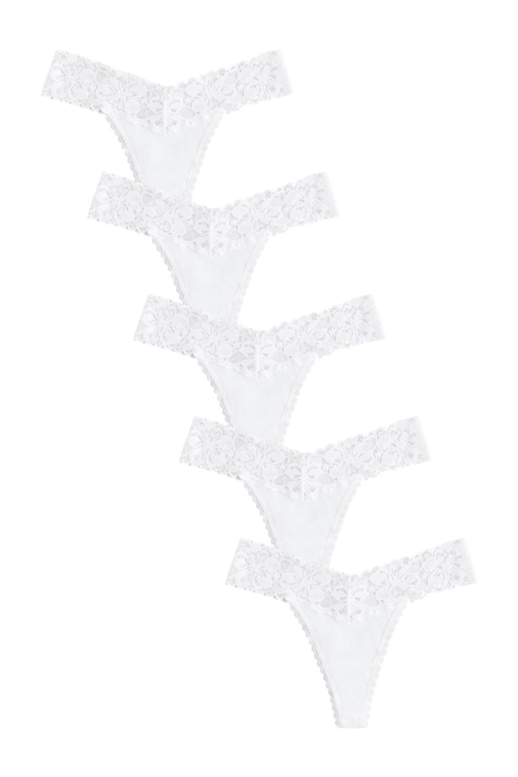 String Spitzenslips mit Blumen-Print im 5er-Pack, Tanga