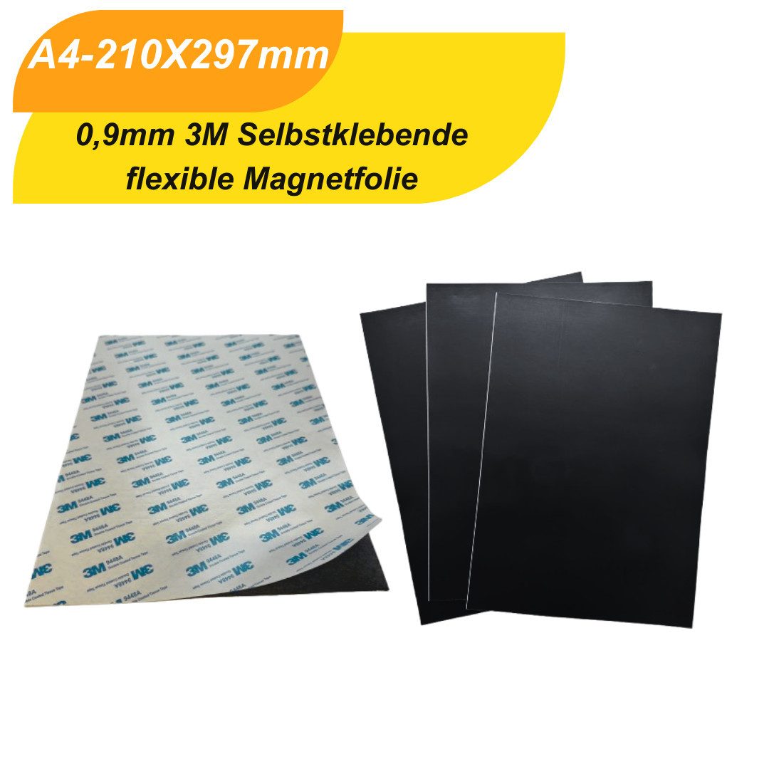 MaajeeKuto Magnet Magnetfolie 0,9 mm DIN A4 mit 3M Selbstklebung stark Ferrit Magnet (1-St)