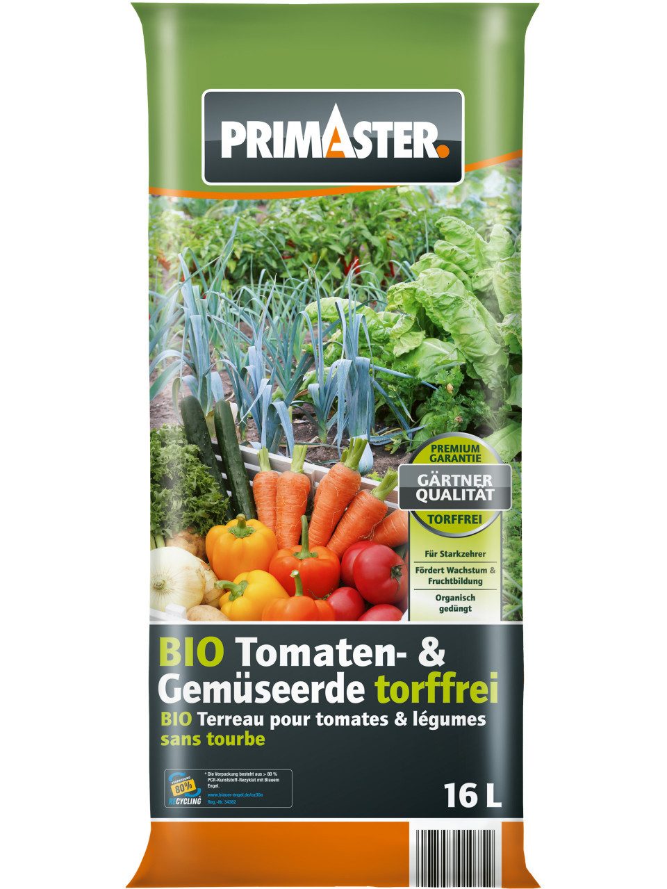 Primaster Anzucht- und Kräutererde Primaster Bio Tomaten- & Gemüseerde 16 L torffrei, Torffrei