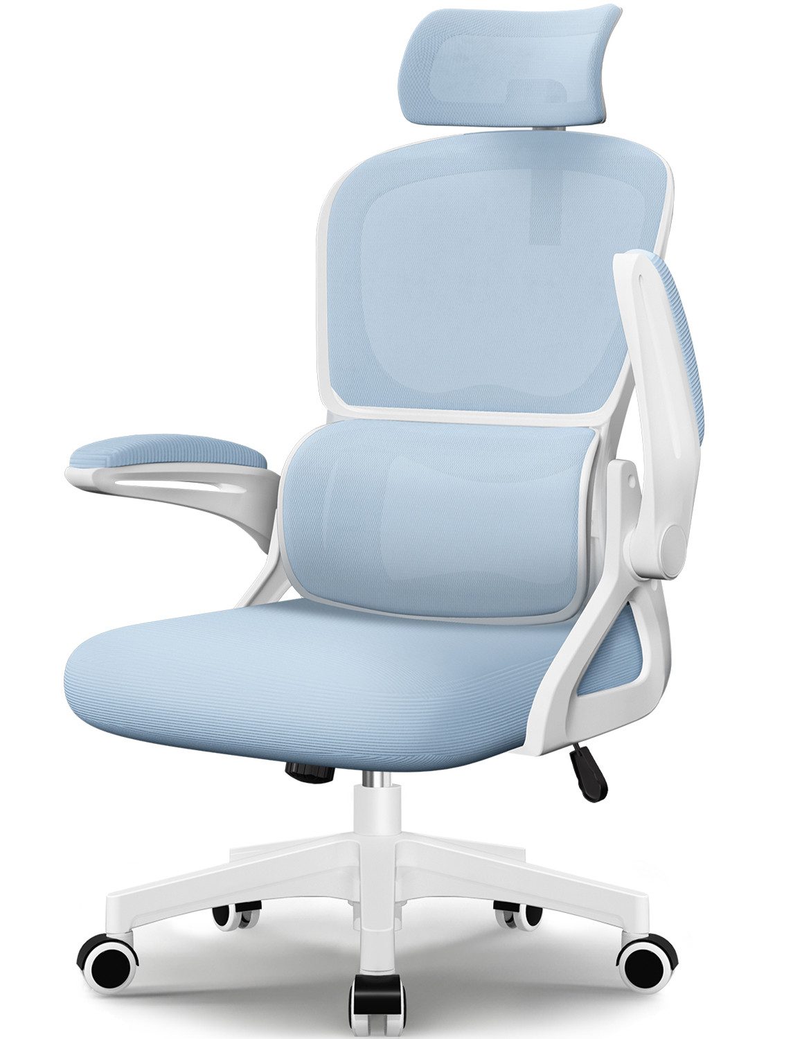 Homimaster Bürostuhl Bürostuhl, Schreibtischstuhl Ergonomisch mit Klappbaren Armlehnen (Bürostuhl mit Verstellbarer Kopfstütze, 90° Klappbare Armlehnen und Lendenwirbelstütze, Höhenverstellbarer Chefsessel aus Mesh), Bürostuhl mit maximaler Neigung von 13