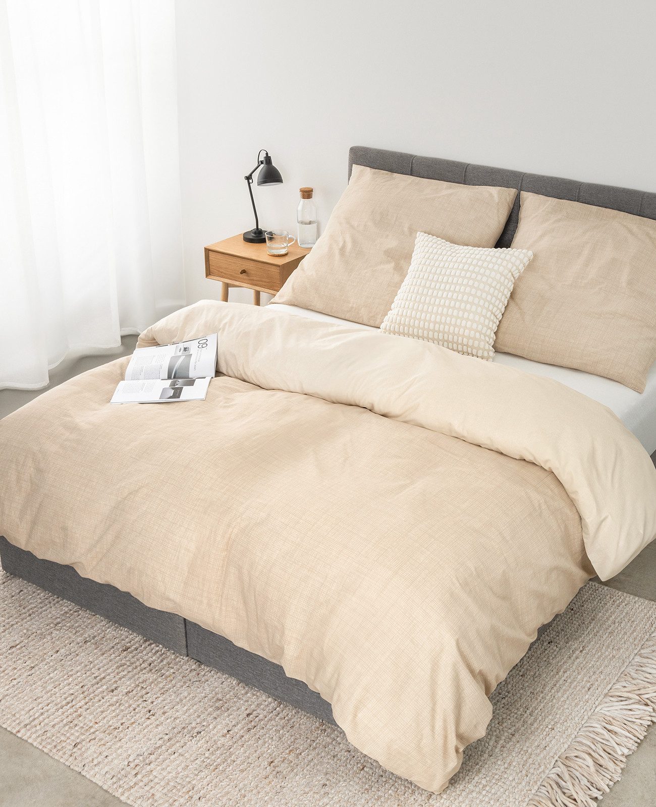 dibea Wendebettwäsche Edel-Renforcé Beige 155x220 cm & 80x80 cm 100% Baumwolle, Baumwolle, 2 teilig, mit Reißverschluss