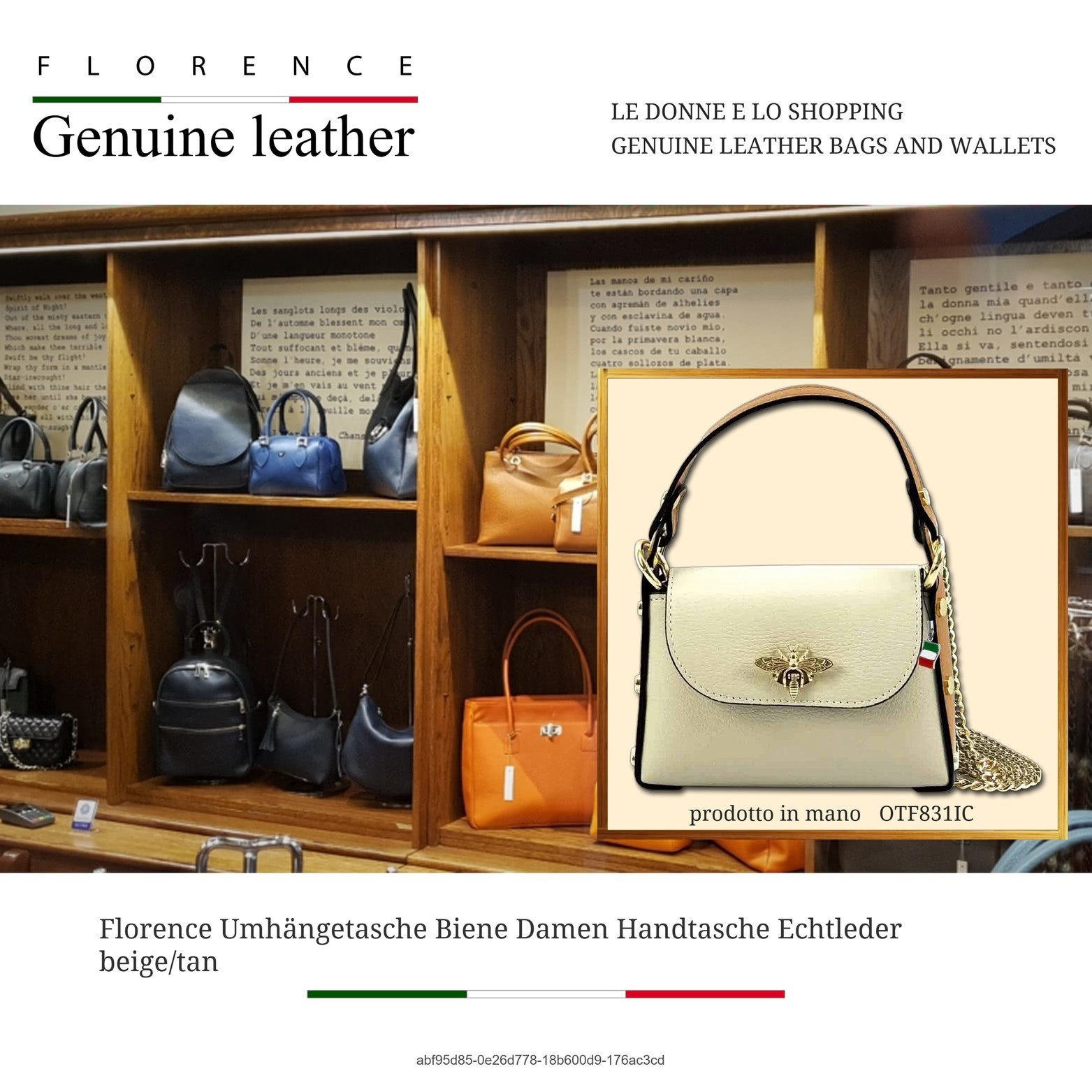 FLORENCE Umhängetasche beige tan Florence Tasche Leder (Umhängetasche, Umhängetasche), Damen Tasche Echtes Leder beige, tan Made-In Italy