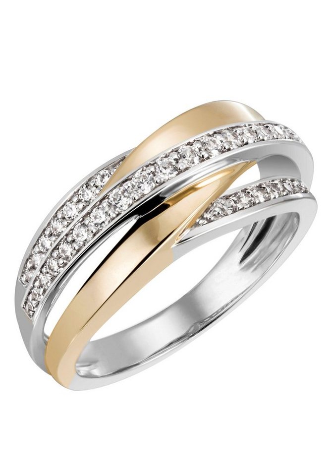 vergoldet vergoldet Silberring gelbgoldfarben Schmuck Aus (synth), Fingerring Geschenk, glitzernd, teilweise Firetti 925, mit Zirkonia rhodiniertem Silber