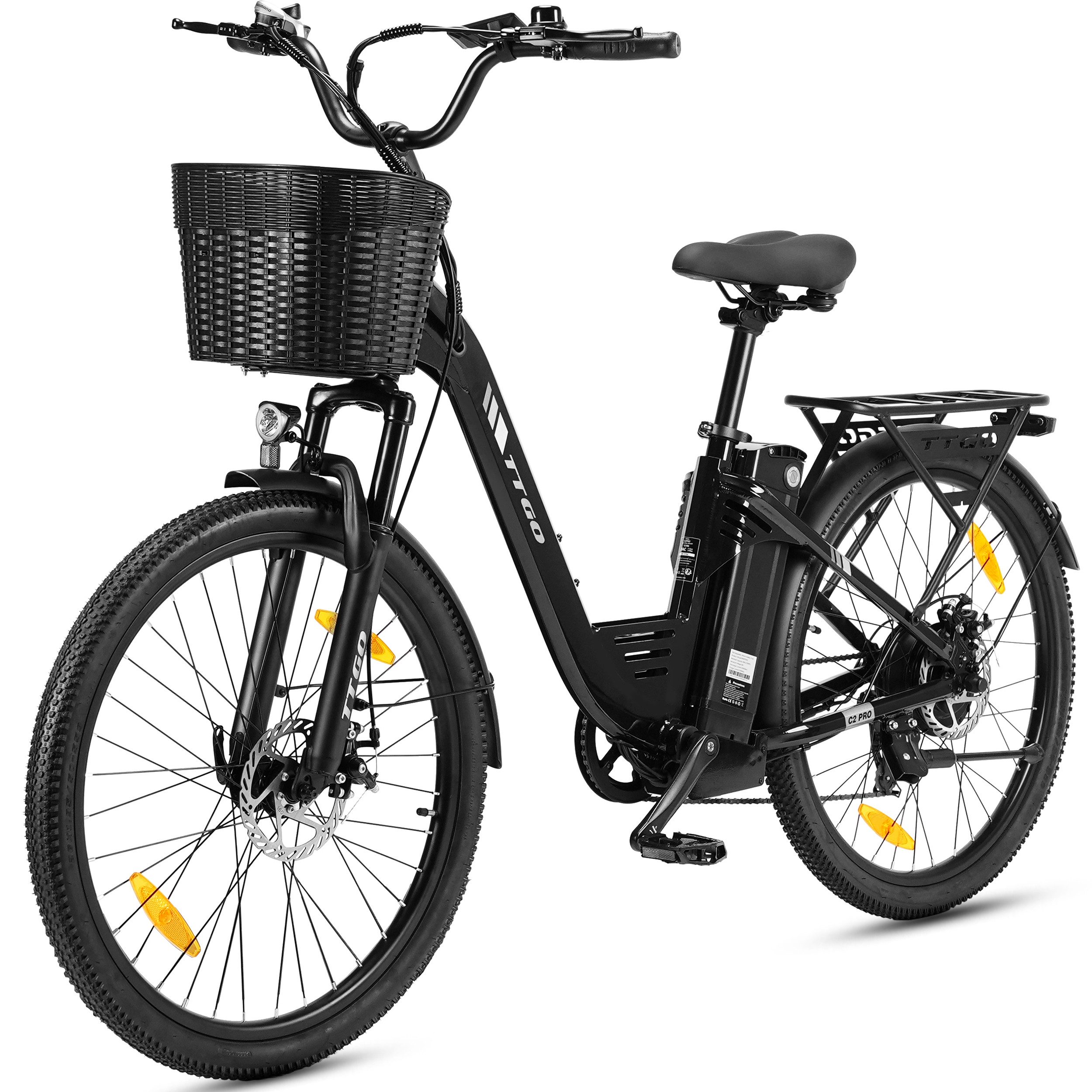 TTGO E-Bike Cityrad C2 Pro 720WH 20Ah 6Gänge 26 Zoll Pedelec CE Damen und Herren, 7 Gang Shimano, Kettenschaltung, Heckmotor, (mit abnehmbarem Akku, mit Akku-Ladegerät, mit Akku-Schlüssel)