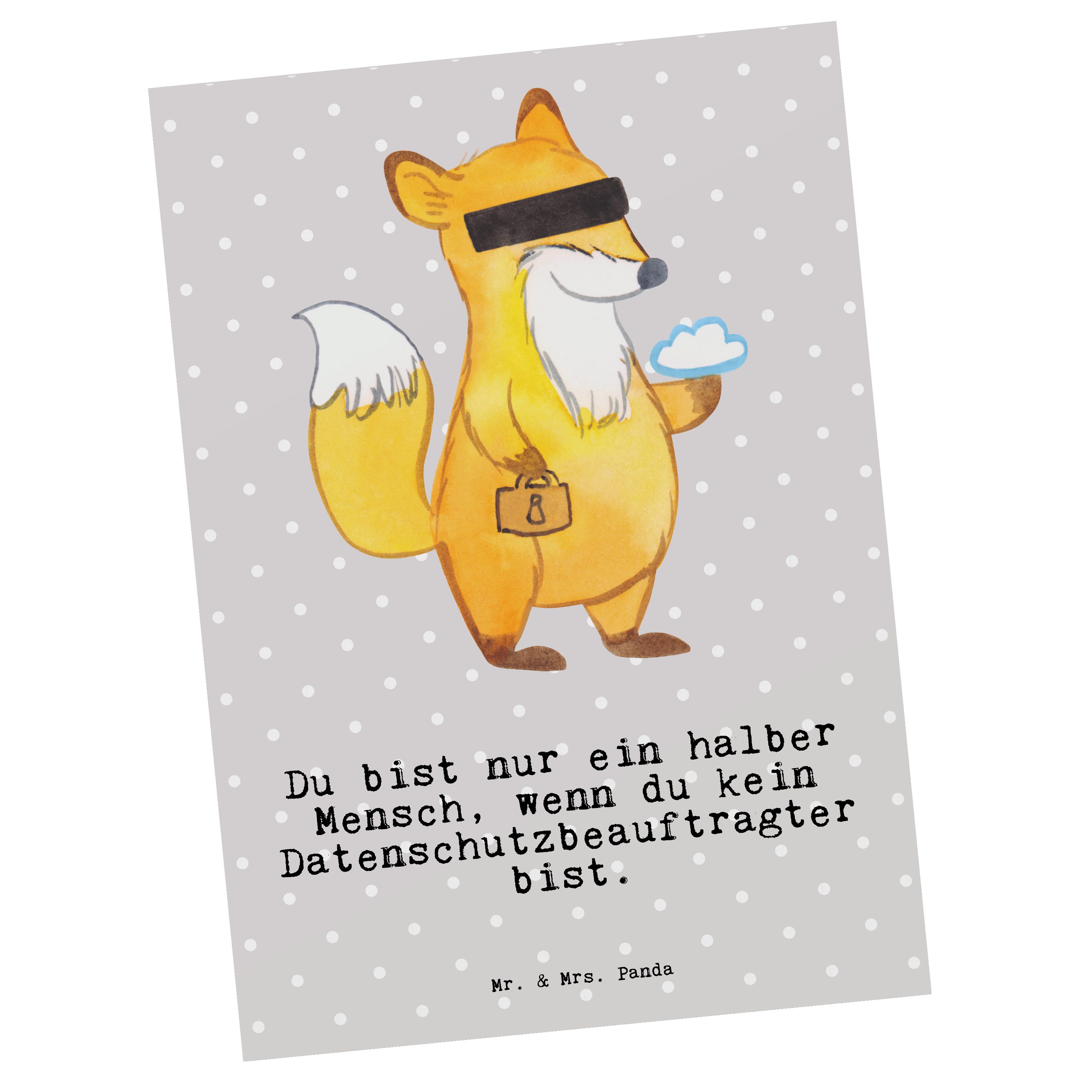 Datenschü Mr. mit Datenschutzbeauftragter - Pastell Grau Herz Mrs. Postkarte & Panda Geschenk, -