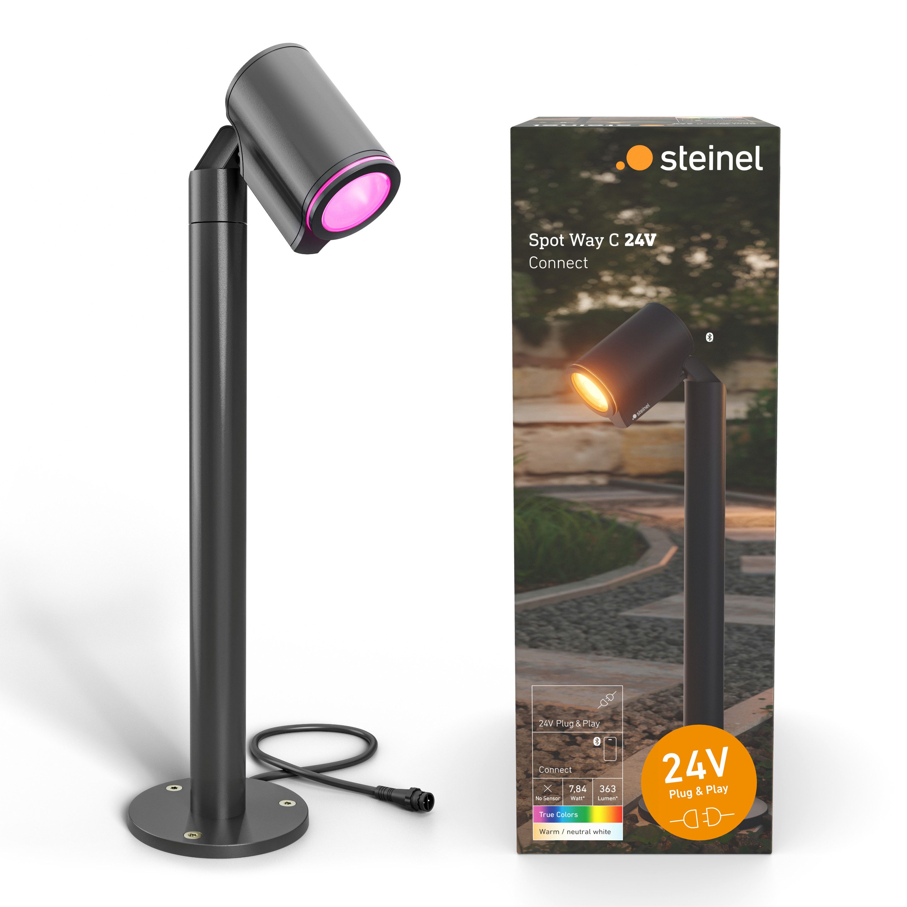 steinel LED Gartenstrahler Spot Way 24 V, ohne Sensor mit Bluetooth, LED fest integriert, Lichtfarbe wechselbar, dimmbar, Appsteuerung, Plug & Play