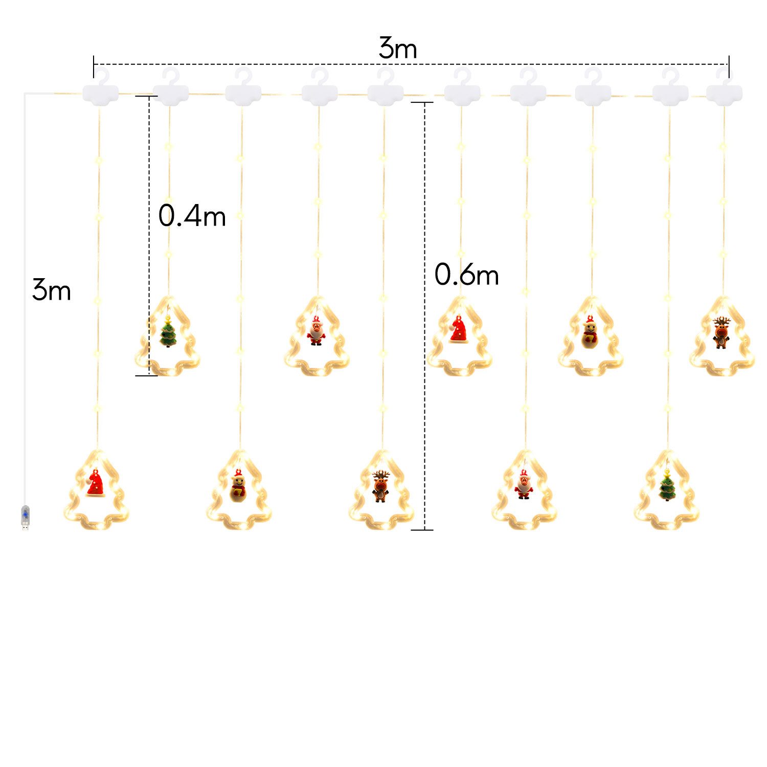 Clanmacy LED-Lichtervorhang 3M Lichterkette Fensterbeleuchtung mit Weihnach günstig online kaufen